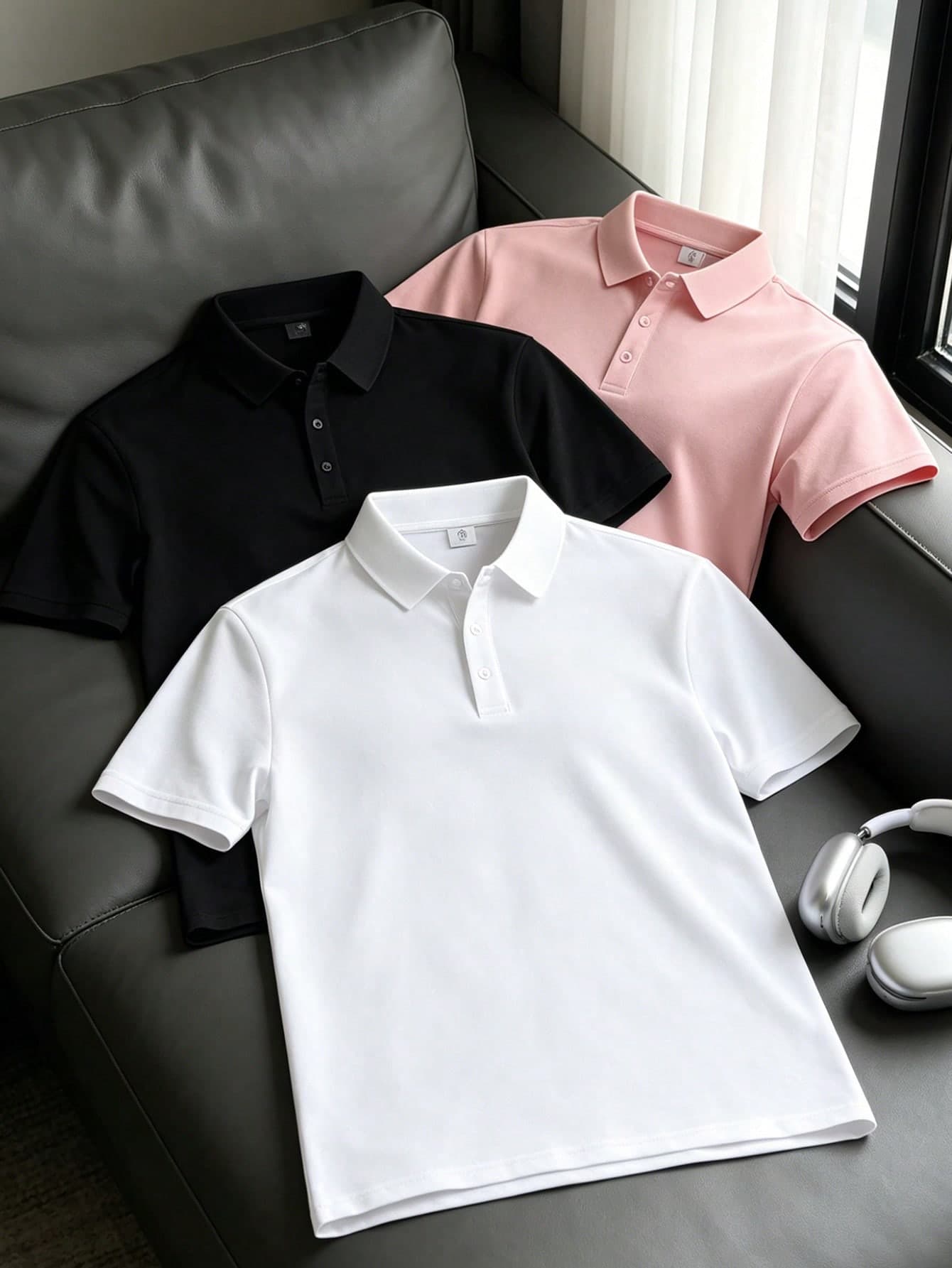 Men's Solid Color Short Sleeve Polo Shirt, Classic Turn-Down Collar 2-Button Casual Polo Top, Soft Breathable Pique Knit T-Shirt Sports