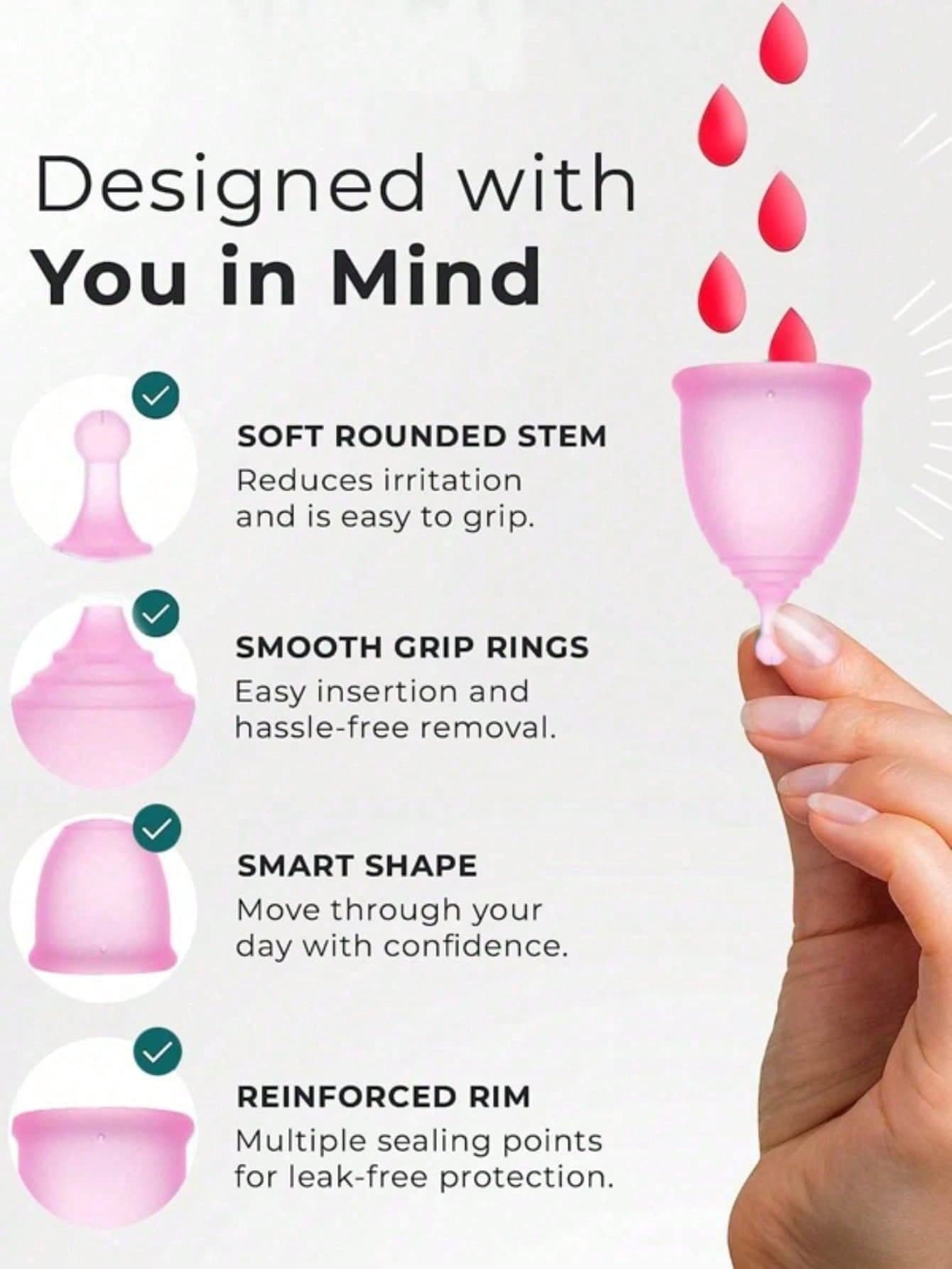 1pc Reusable 12 Hour Pink Menstrual Cup For Women Period Leak Protection