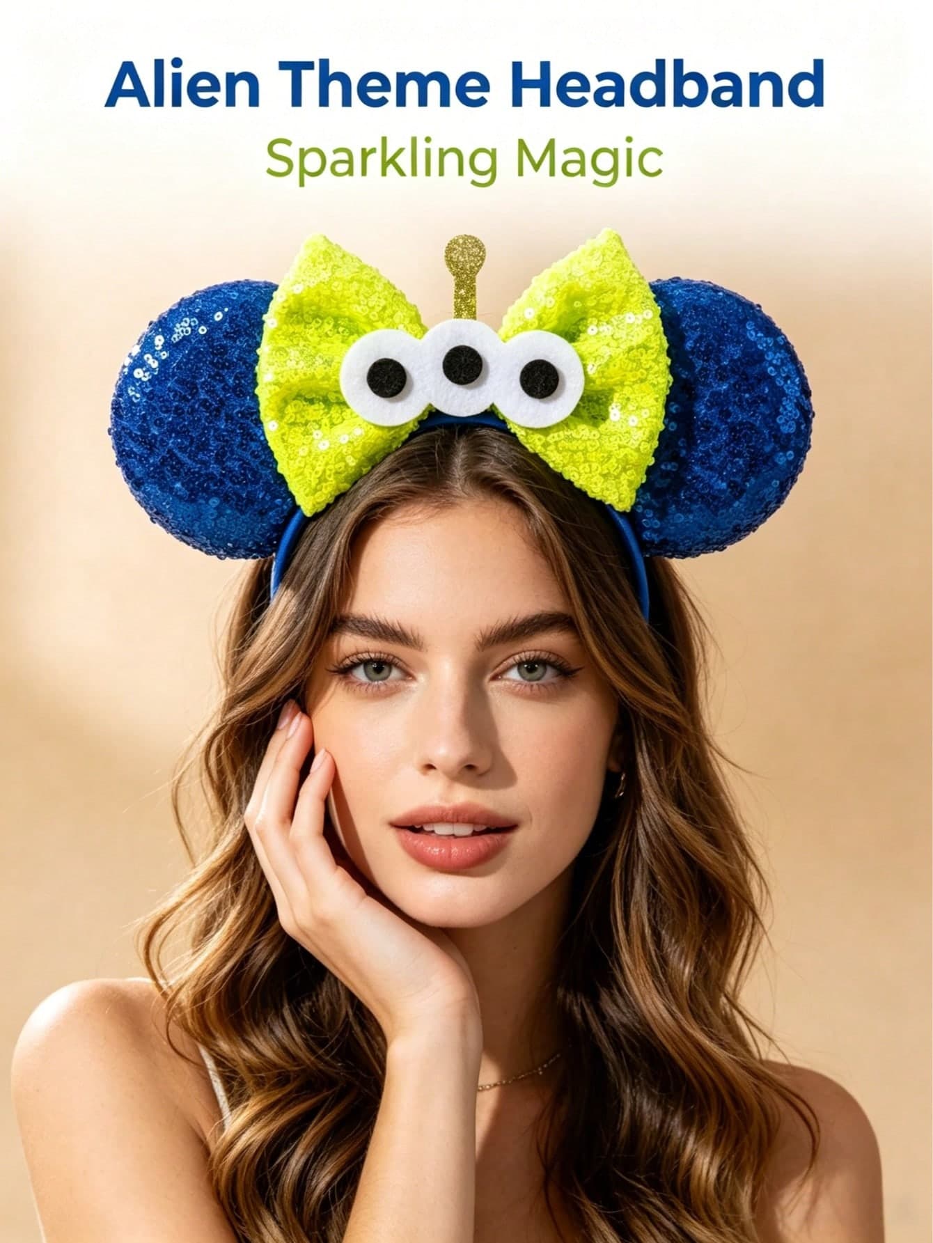 Alien Toy Story Themed Sequin Mickey Ear Headband Disney Park Cosplay Party Hair Accessory
