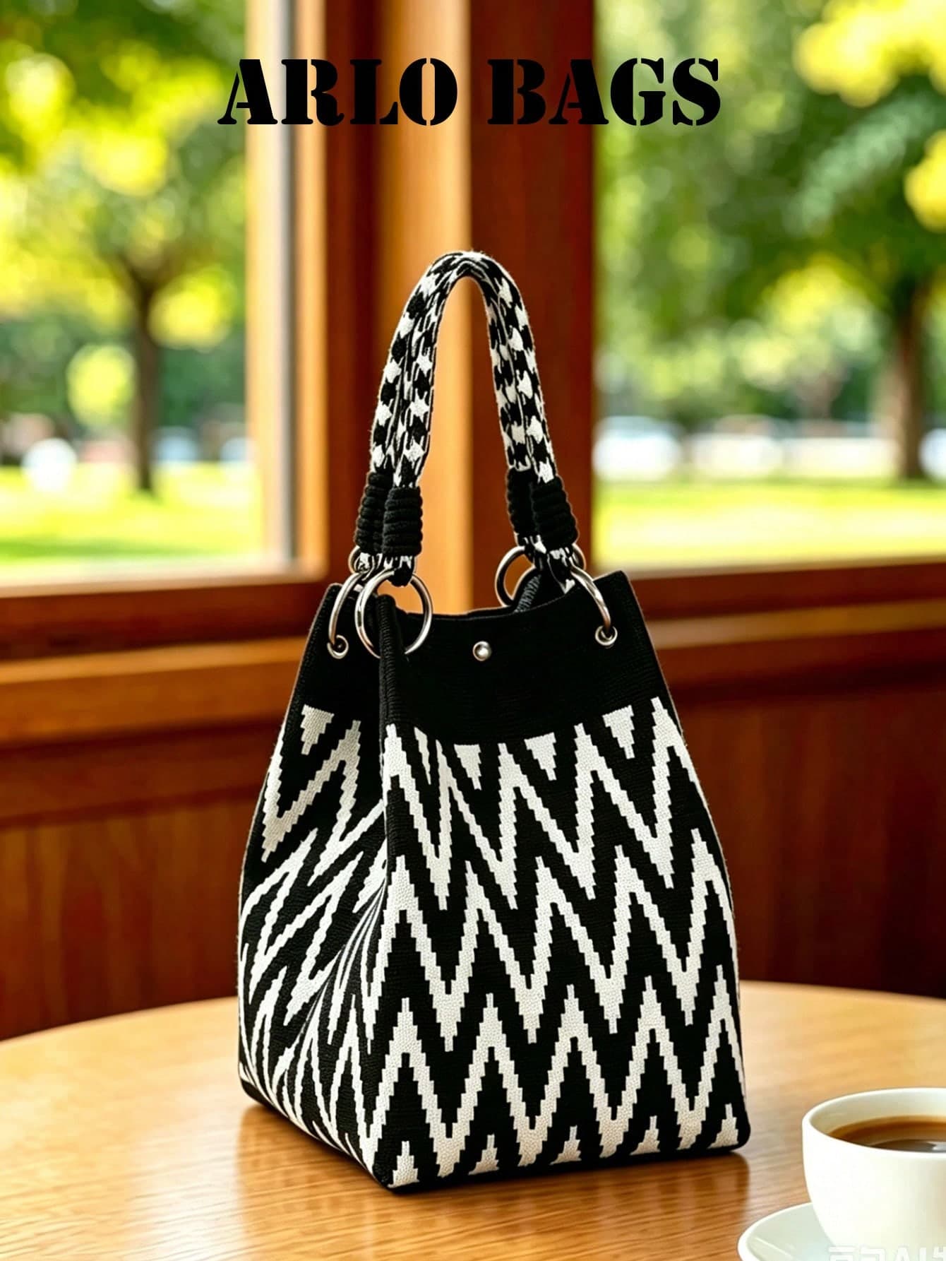 Black And White Contrast Canvas Tote Bag, Elegant Bucket Bag Style, Multifunctional Canvas Bag, Unique Woven Handle, Suitable For Daily Use, Street Style And Gatherings With Friends, Suitable For Girls, Women, Students And Office Workers.
