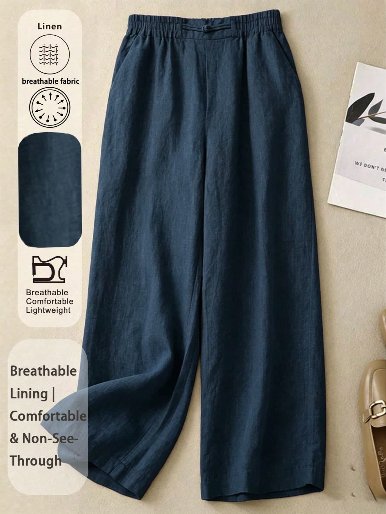 Plus Size Loose Linen Long Pants, Comfortable Casual Trousers For Home Wear, Suitable For Spring, Summer And Autumn