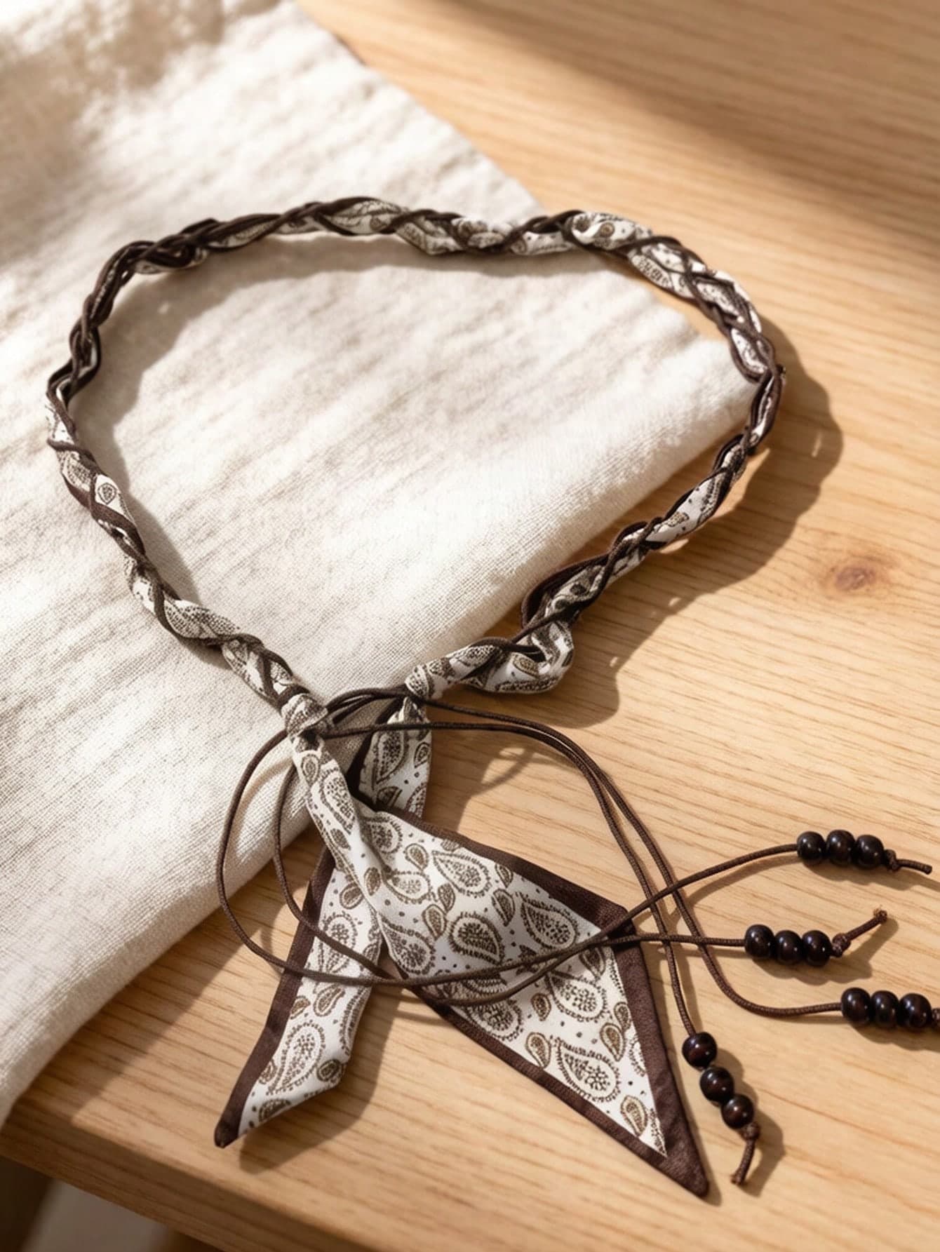 1pc Women's Bohemian Cashew Flower Print Woven Belt, Tassel Tie Waist Rope, Vintage Scarf Style Waist Cincher, Suitable For Dresses, Jeans Daily Wear