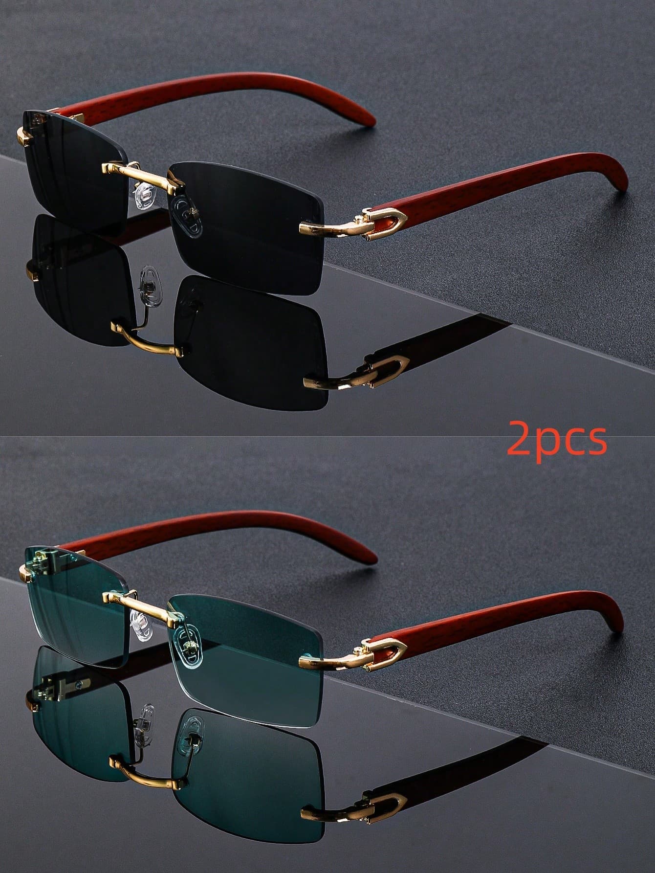 2pcs New Vintage Small Frame Contrast Color Rectangular Fashion Glasses For Women And Men, Daily Casual Wear, Punk Premium Style