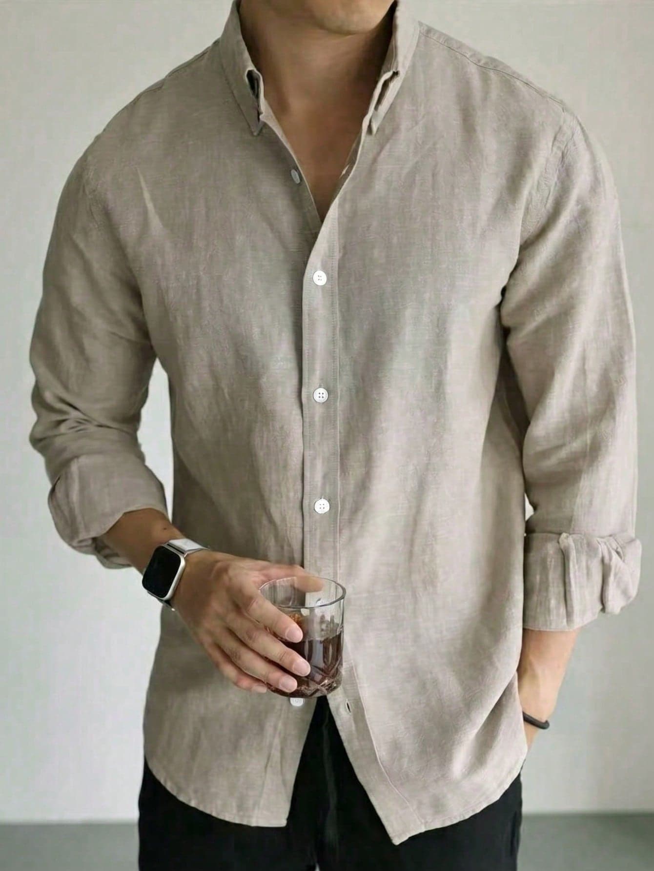Men's Casual Bamboo Fiber Soft & Breathable Solid Color Button-Up Shirt, Suitable For Commuting