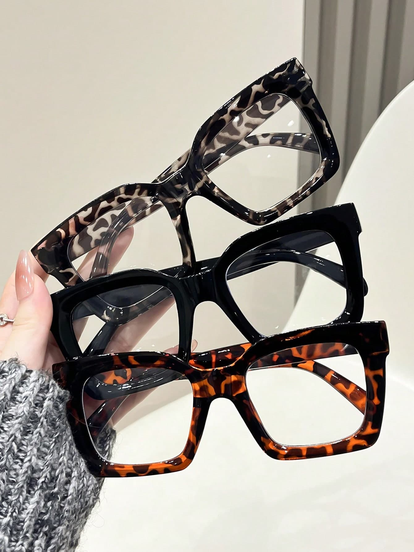 1/2/3PCS Women's Fashion Non-Prescription Glasses, Plastic Material, Square Shape, Casual Style, Solid Color Pattern, Suitable For Daily Use, Outfit Matching, Hiking, Business Office, Various Holidays, Party Gatherings, Street Photography, Fits All Face Shapes, High-Quality Glasses, Suitable As A Gift, Fashion Accessory
