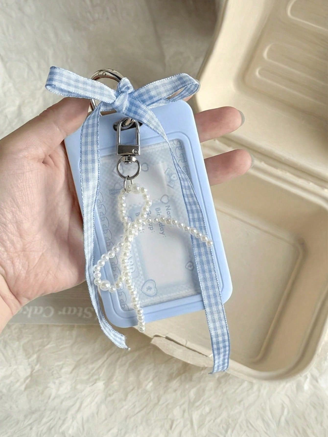 Card Holder With Sliding Mesh Strap And Faux Pearl Pendant, Detachable And Erasable Sliding Cover, Student Campus Card/Meal Card Protector, With Pearl Bow Keychain, Durable Transparent Card Holder With ID Window And Card Slots, Campus Card, ID Card, Transit Card Holder, DIY Keychain Pendant, Bank Card Holder