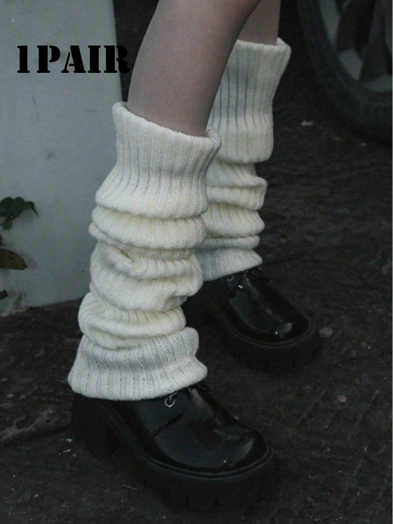 1 Pair Women's Solid Vertical Striped Warm Decorative Cute Leg Warmers, Suitable For Spring, Autumn And Winter