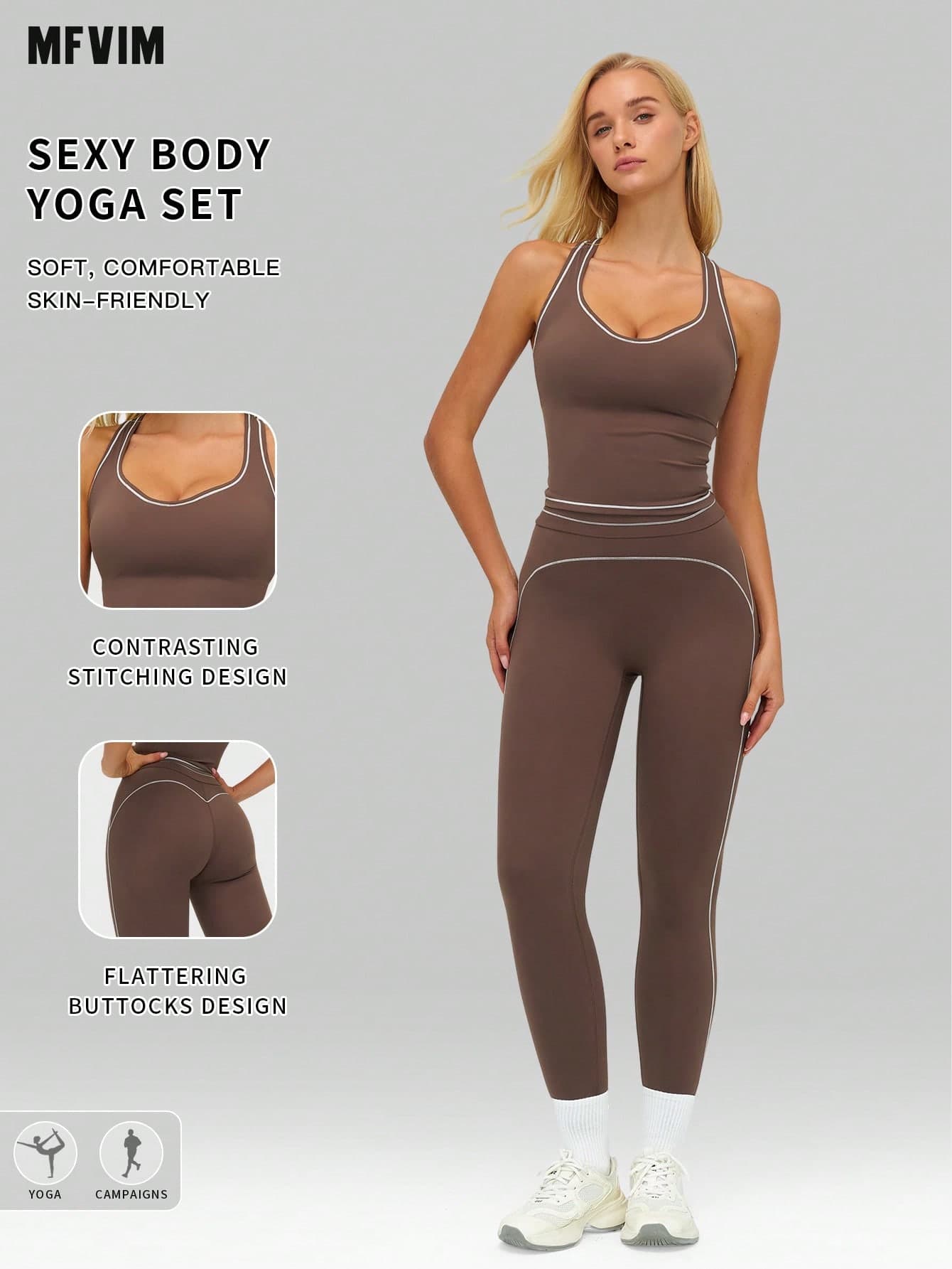 MFVIM Women's Sports Set: Colorblock Sports Bra & High Elasticity Yoga Leggings, Suitable For Fitness, Running And High-Intensity Training