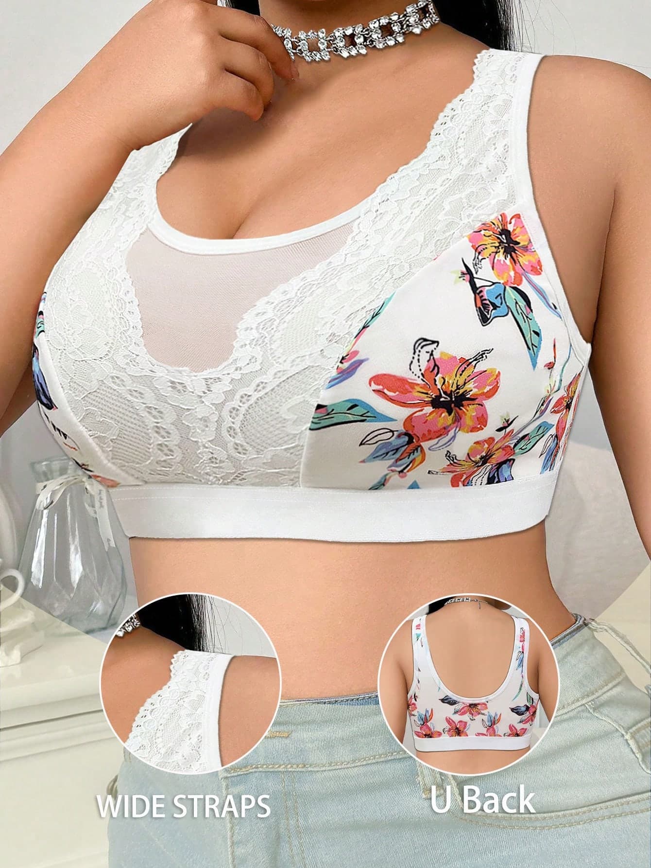Plus Size Women's Wireless Bra, Breathable Non-Slip Supportive Seamless Everyday Bra