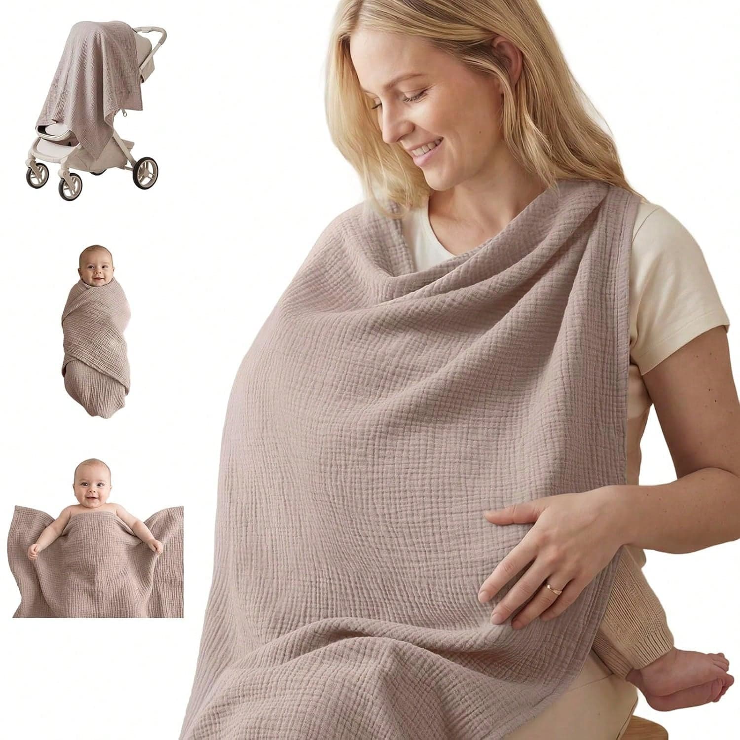 1pc Pure Cotton Crinkle Fabric Multifunctional Privacy Nursing Cover, Baby Blanket, Car Seat Cover, Burp Cloth, Portable Nursing Essential For Women, Must-Have For Baby And Mom