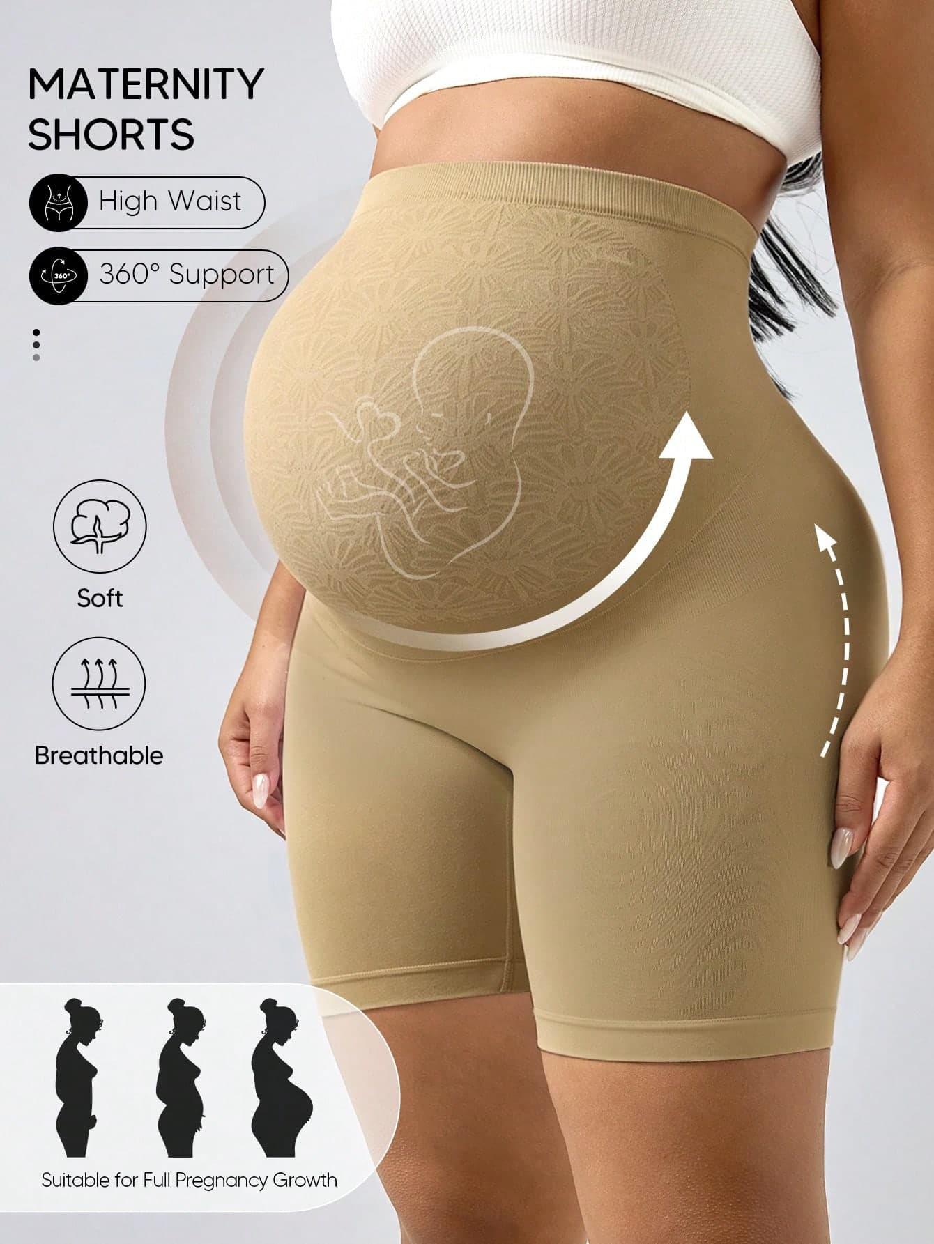 Suprenx High Waist Maternity Shorts, Seamless High Elastic Soft Basic Innerwear Shorts, Back To School Season