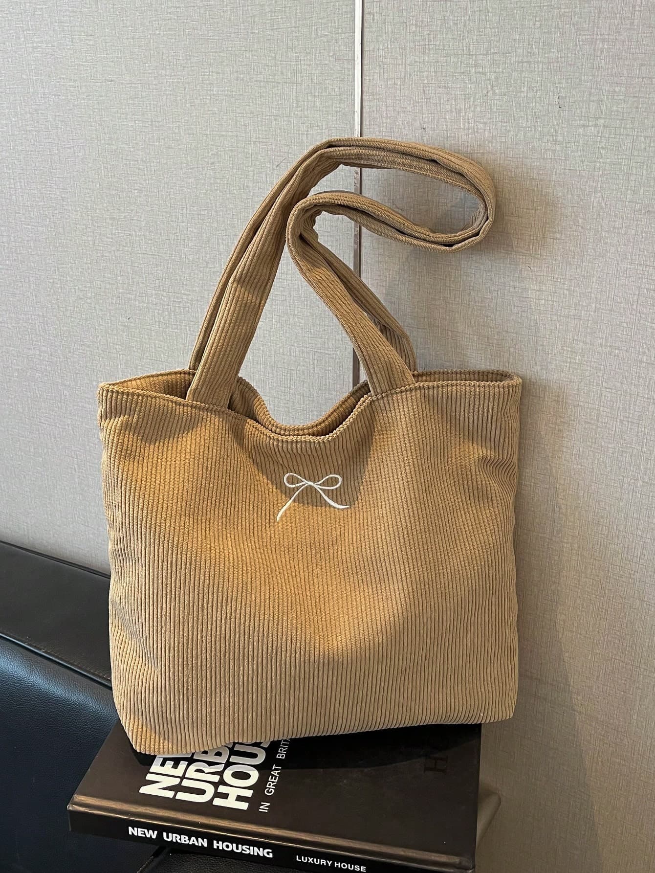 Corduroy Solid Color Shoulder Tote Bag