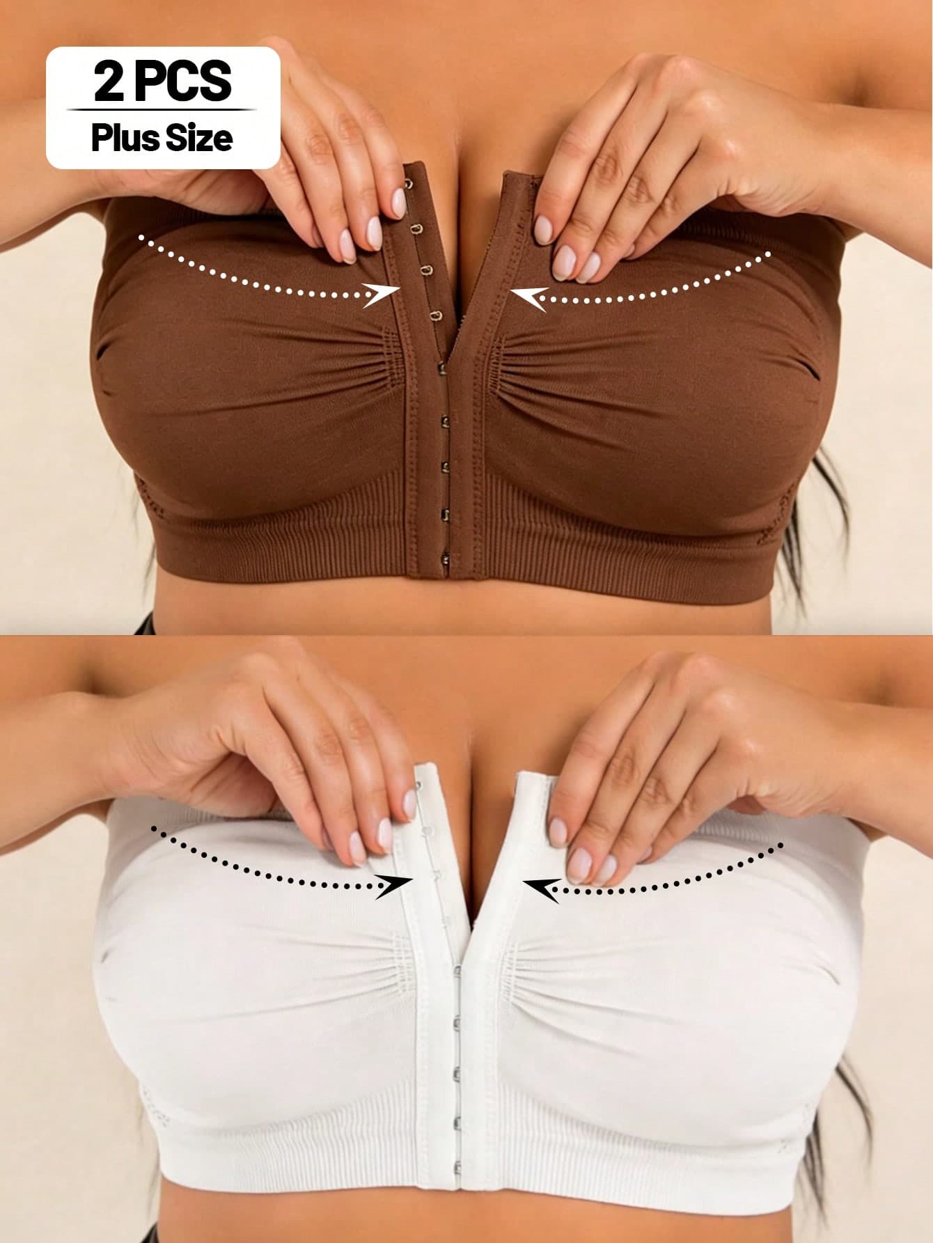 2PCS EssElegance Plus Size Wireless Bandeau Bra, Front Closure Design, Seamless Invisible, Back-Adjusting Lingerie
