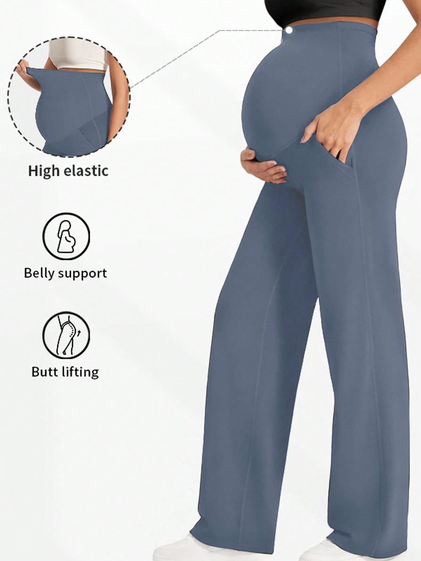 1-PC Women's Maternity Pants, Are In A Simple And Pure Black Color. They Adopt An Elastic Waistband Design That Won't Oppress The Abdomen