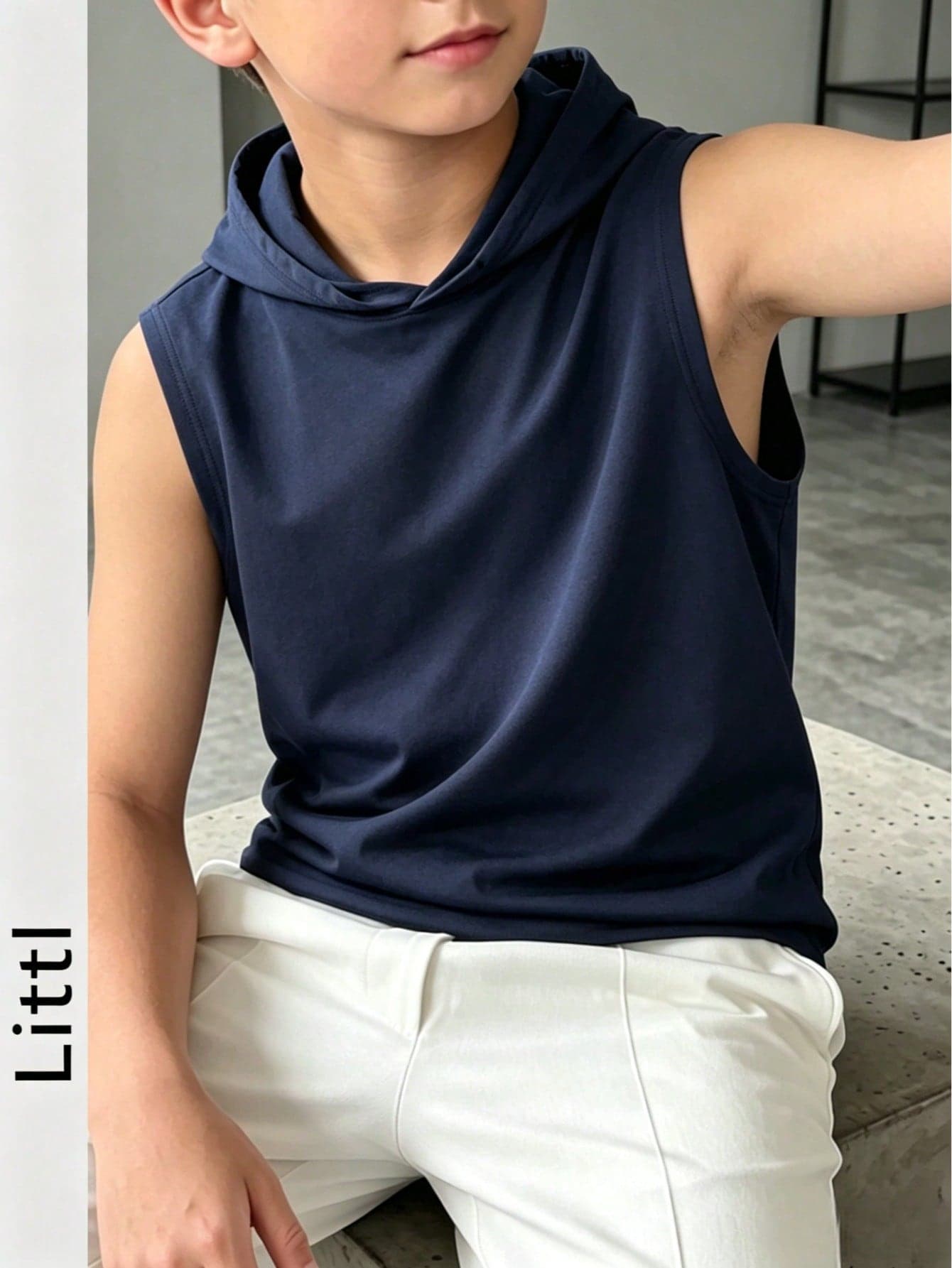 Tween Boys Summer Sleeveless Hooded T-Shirt, Stylish Casual, Solid Color Versatile, Fashion Top, Suitable For Travel, Vacation, Camping, Birthday Gift, Great For Outdoor