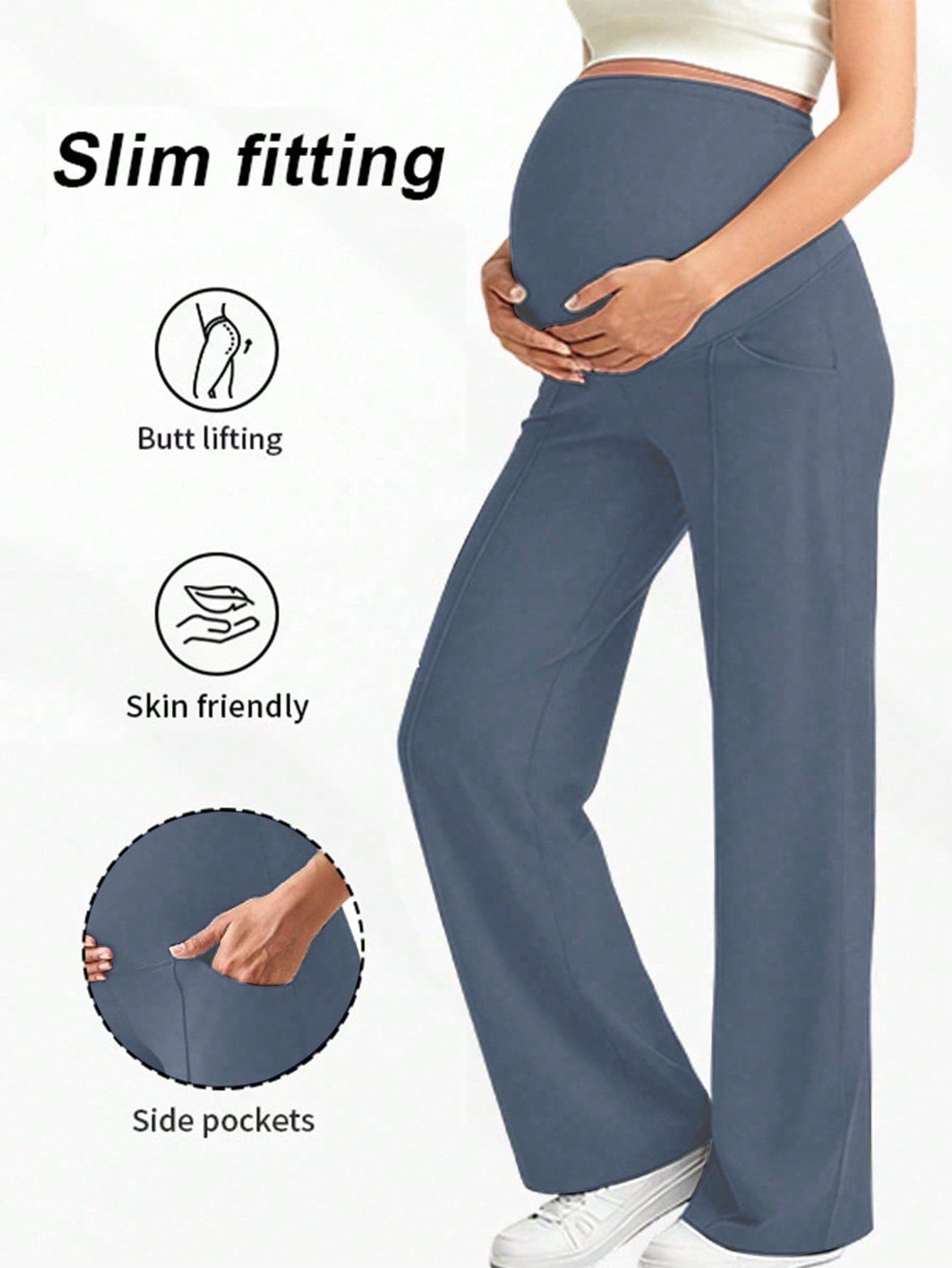 1pc Women's Maternity Pants, With Pockets, Elastic Waistband Doesn't Constrict Belly, Dual Pockets Convenient For Carrying Items