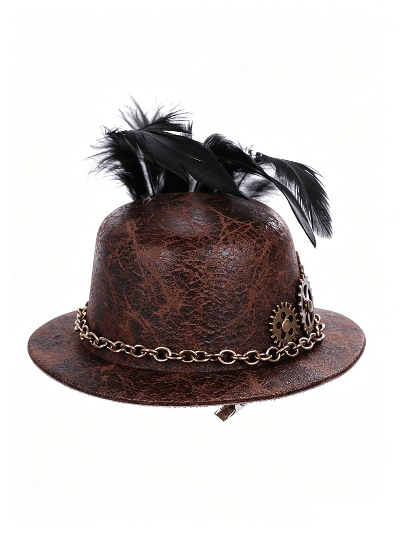 1pc Mini Fascinator Top Hat, Vintage Punk Feather Hair Clip, Halloween Carnival Music Festival Party Hair Accessory