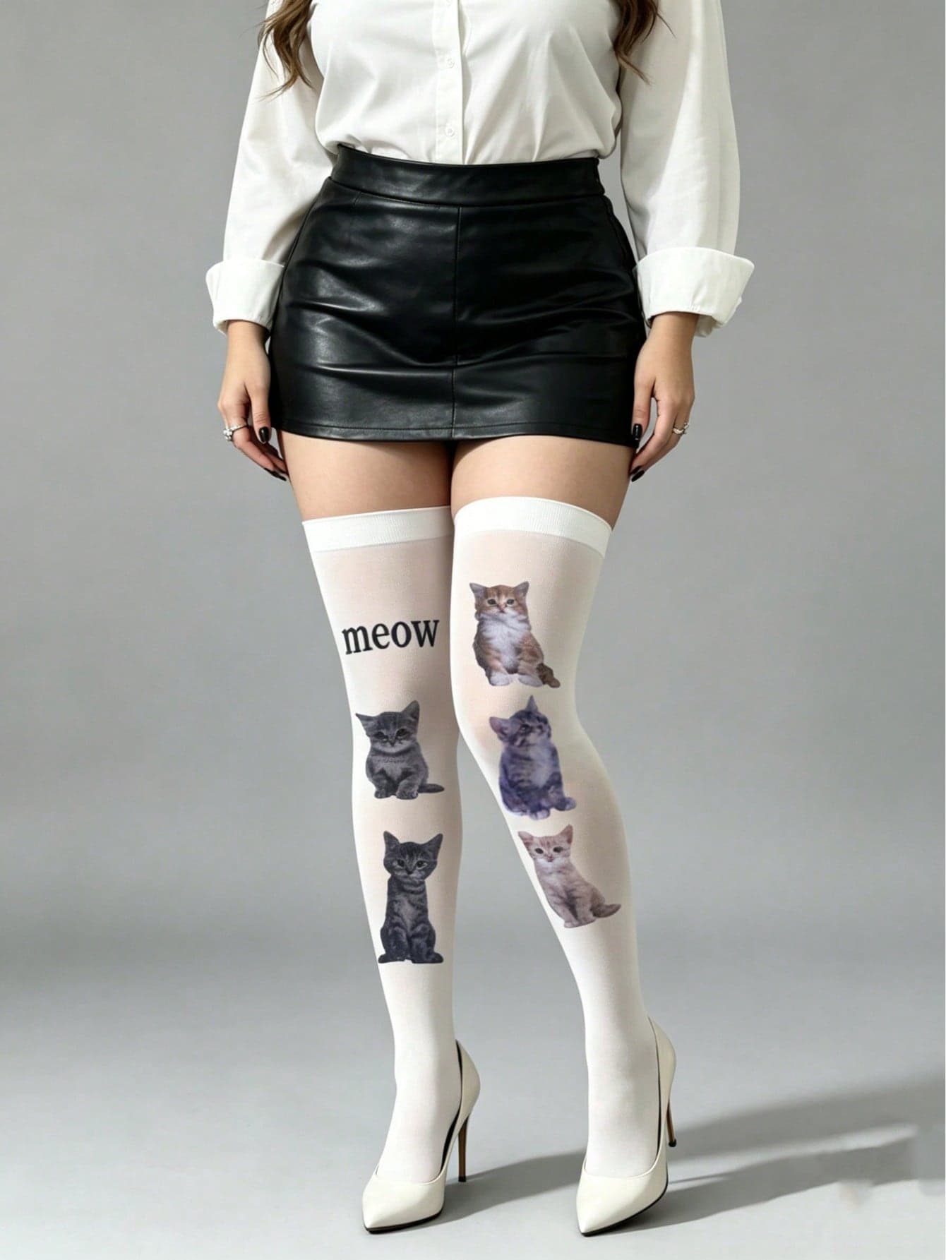 1 Pair Plus Size Women's Cat Print Over Knee Socks/Thigh High Socks, Versatile Sexy High Heel Shoes Matching, Rainbow Color Women's Tights/Long Socks