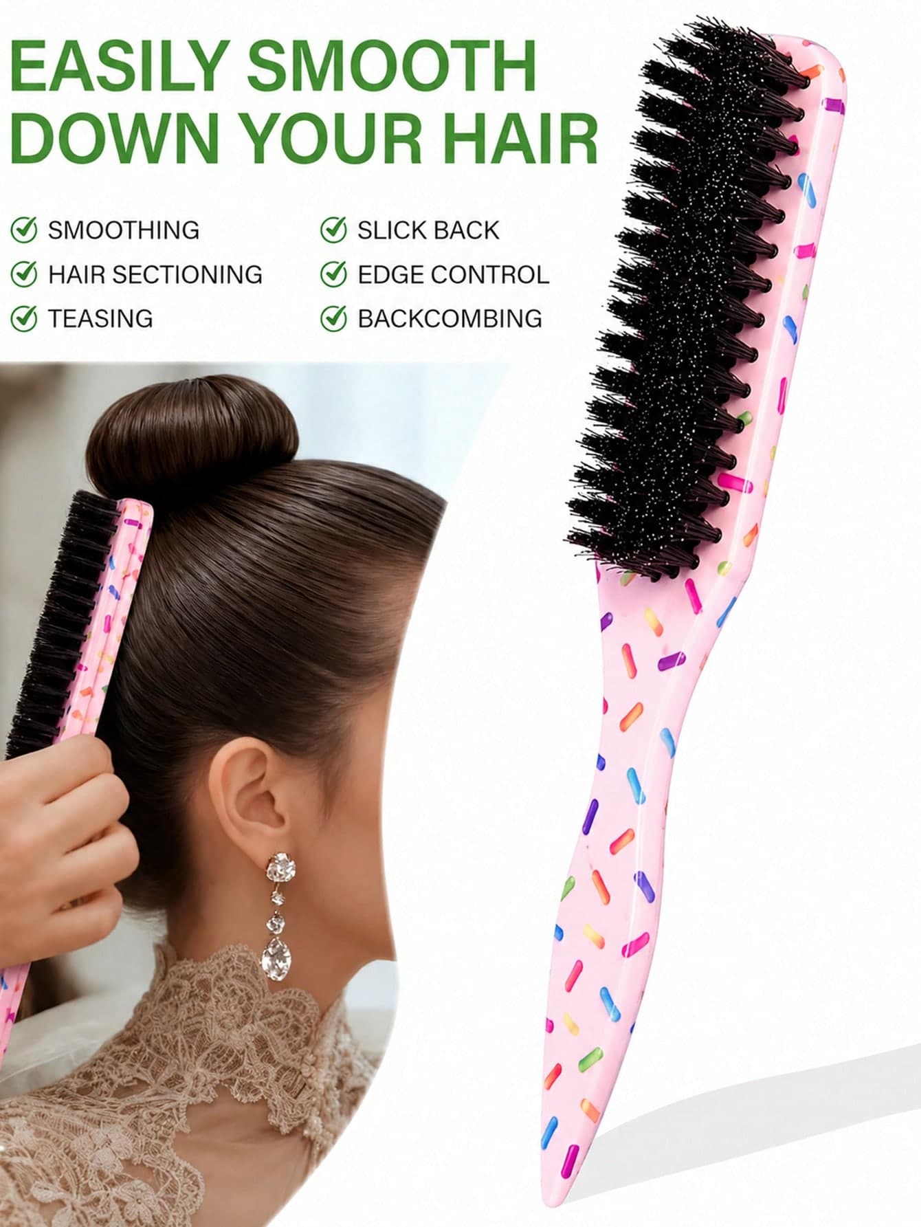 1pc Boar Bristle Smooth Back Hair Brush, Unscented Professional Styling Hair Brush, Unisex Smooth Comb And Gradient Comb, Beard Brush, Suitable For Thick/Thin Hair, Men's Beard Grooming, Women's Smooth Ponytail Styling, Hairline Control, Hair Care, Professional Hairstyle Creation, Back To School Travel Vacation Essential Hair Accessory, Women's Dedicated Comb, Detangling Comb, Ball Brush, Mini Hair Brush Set, Polishing And Smoothing Hair, Suitable For Men And Women, Valentine's Day Gift, Birthday Gift, Holiday Gift, Graduation Gift, Popular Christmas Gift