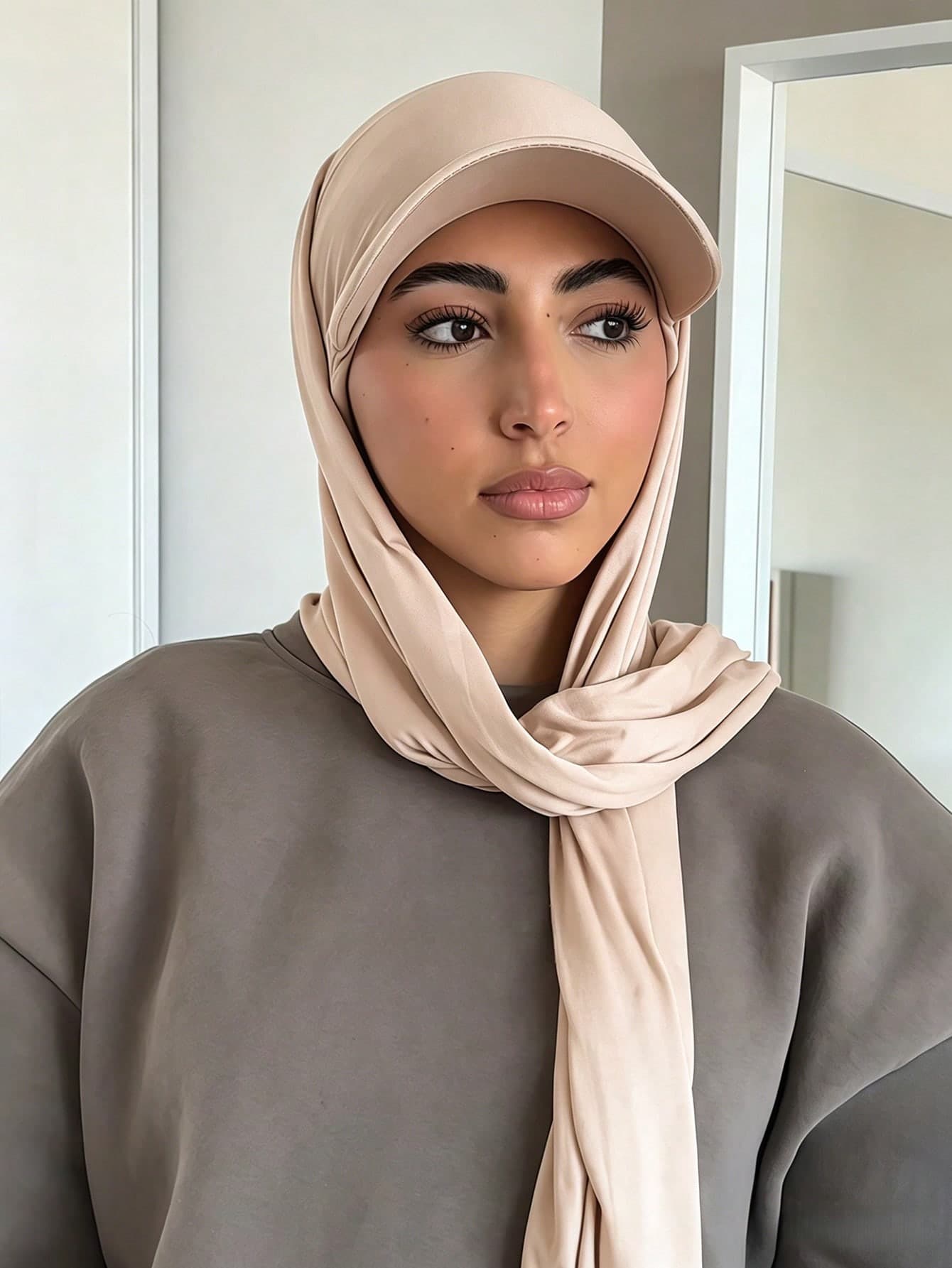 1pc Women's Instant One-Piece Premium Knit Jersey Hijab, Solid Color Classic Versatile Arabic Fashion Casual Baseball Hijab Hat Turban Cap, Suitable For Daily Sun Protection, Shade, Cooling And UV Reduction