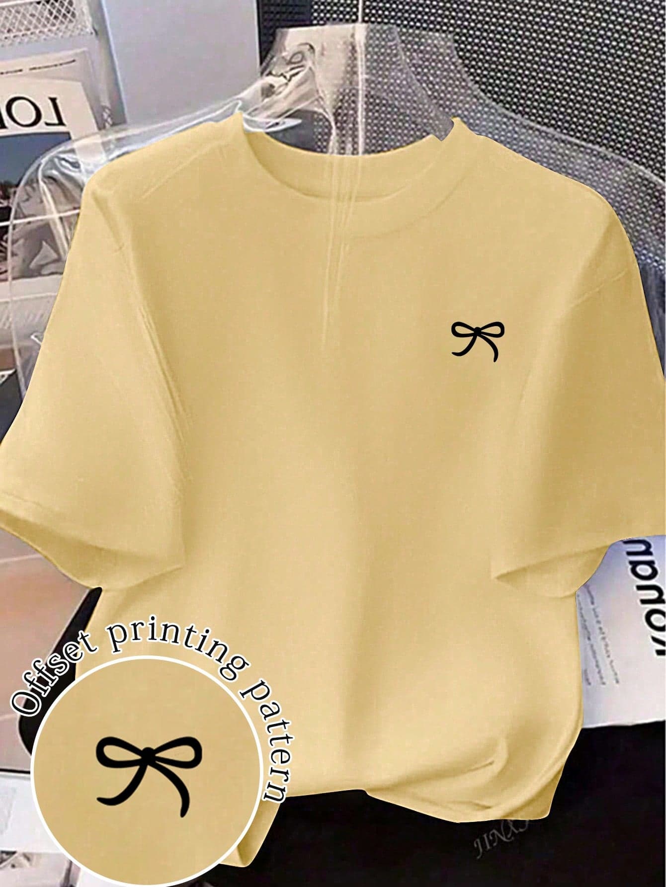 Bow Knot Print Loose Fit Short Sleeve T-Shirt Casual Summer