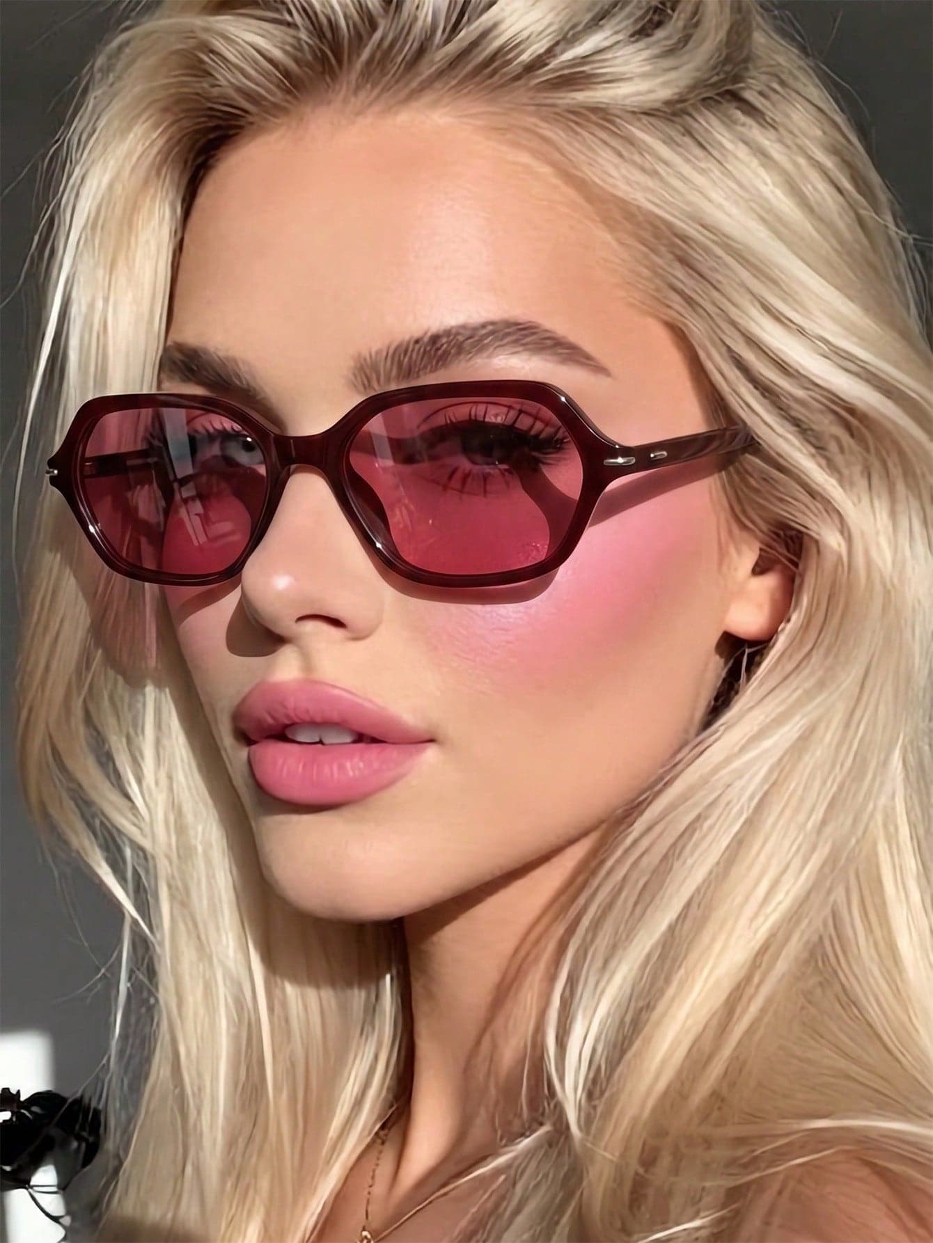 1 Pair Women's Maroon Rectangular Frame Korean Style Versatile Fashion Glasses