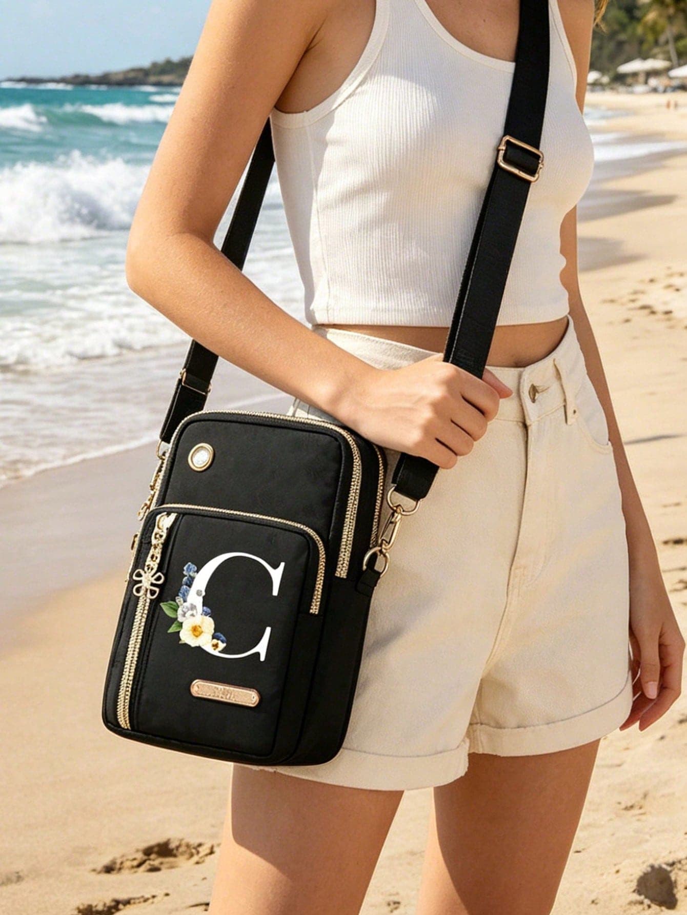 Women's Phone Bag, Floral Letter Print Mini Crossbody Bag, Mini Crossbody Bag, Vertical Coin Purse, Sports Arm Bag/Running Wrist Bag, Mini Casual Crossbody Phone Bag With Earphone Hole, Women's Handbag, Suitable For Fashionable White-Collar Workers, College Students, Office Workers, Business Professionals, Commuters, Office Staff, Anniversary, Couples, Birthday, Valentine's Day, Christmas, Thanksgiving, Teacher's Day Gift Choice, Sister Gift, Graduation Gift, Back To School Gift