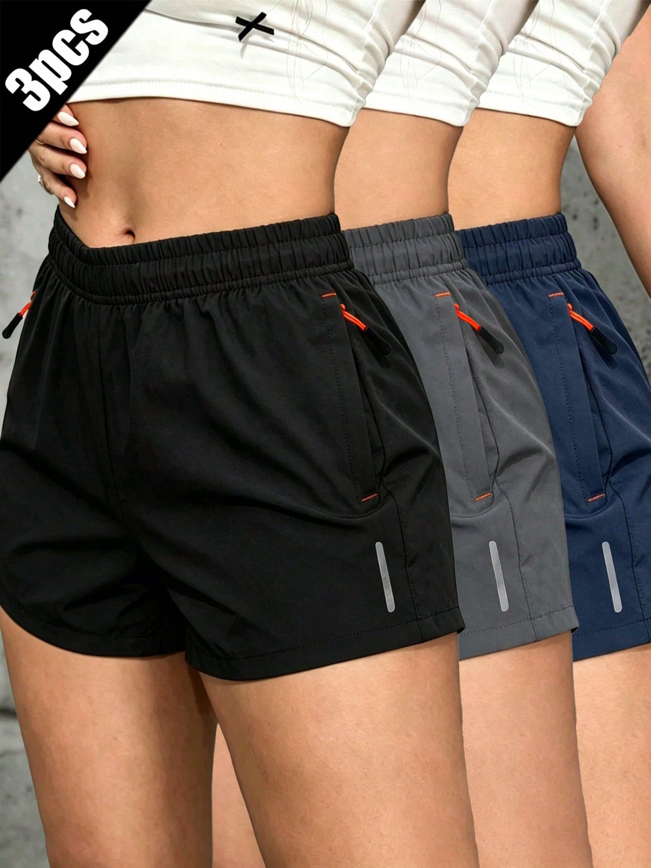 Women's 3-Piece Casual Shorts Set, Drawstring Elastic Waistband Sports, Athleisure