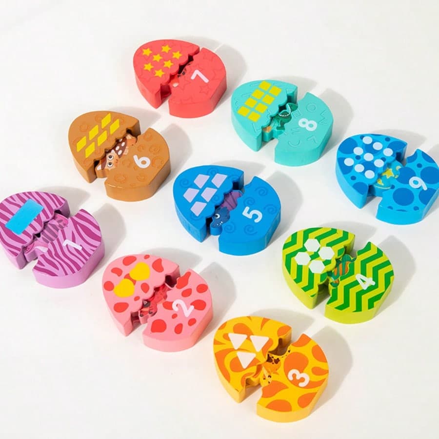 1 Set Wooden Dinosaur Egg Number Matching Set, Baby Color Shape Number Cognitive Early Education Teaching Aid, Detachable Dinosaur Egg Enlightenment Blocks, Children's Educational Desktop Game Toy
