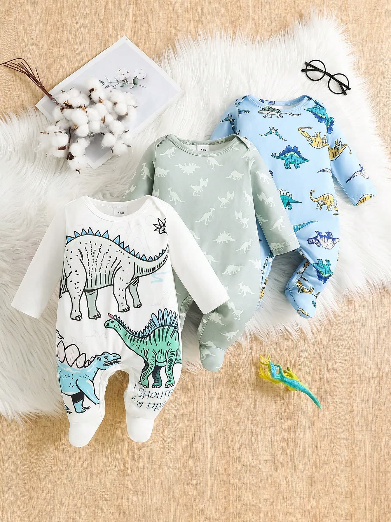 3pcs Cute English Animal Dinosaur Baby Newborn Crawling Romper