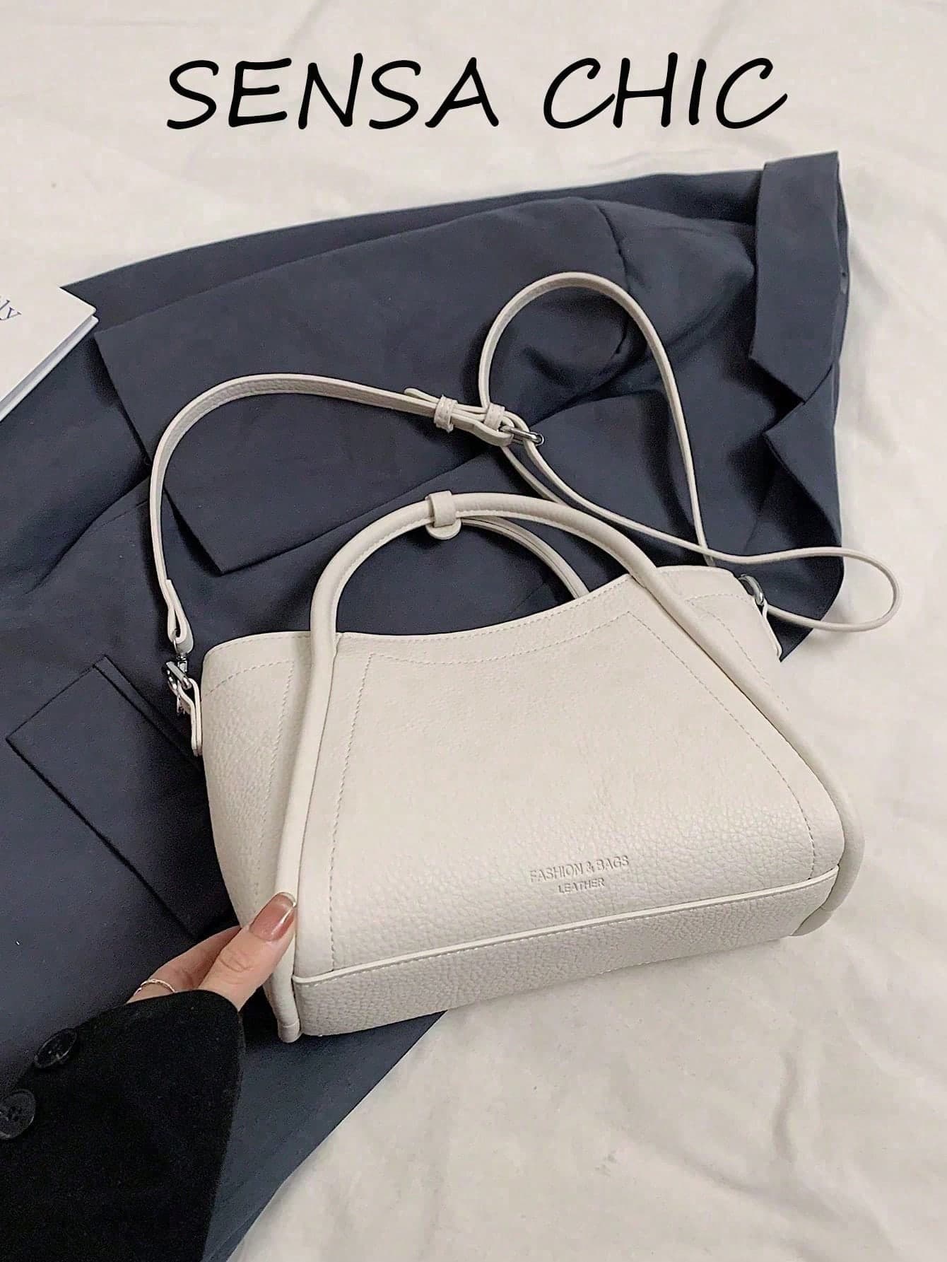 Fashionable New White PU Handbag With Top Handle And Detachable Shoulder Strap, Essential Accessory For Professional Women And Minimalist Women. Perfect For Weekend Shopping, Coffee Dates, Friends Gatherings, Daily Commute, Office Work, Lunch Break And Business Casual Occasions.