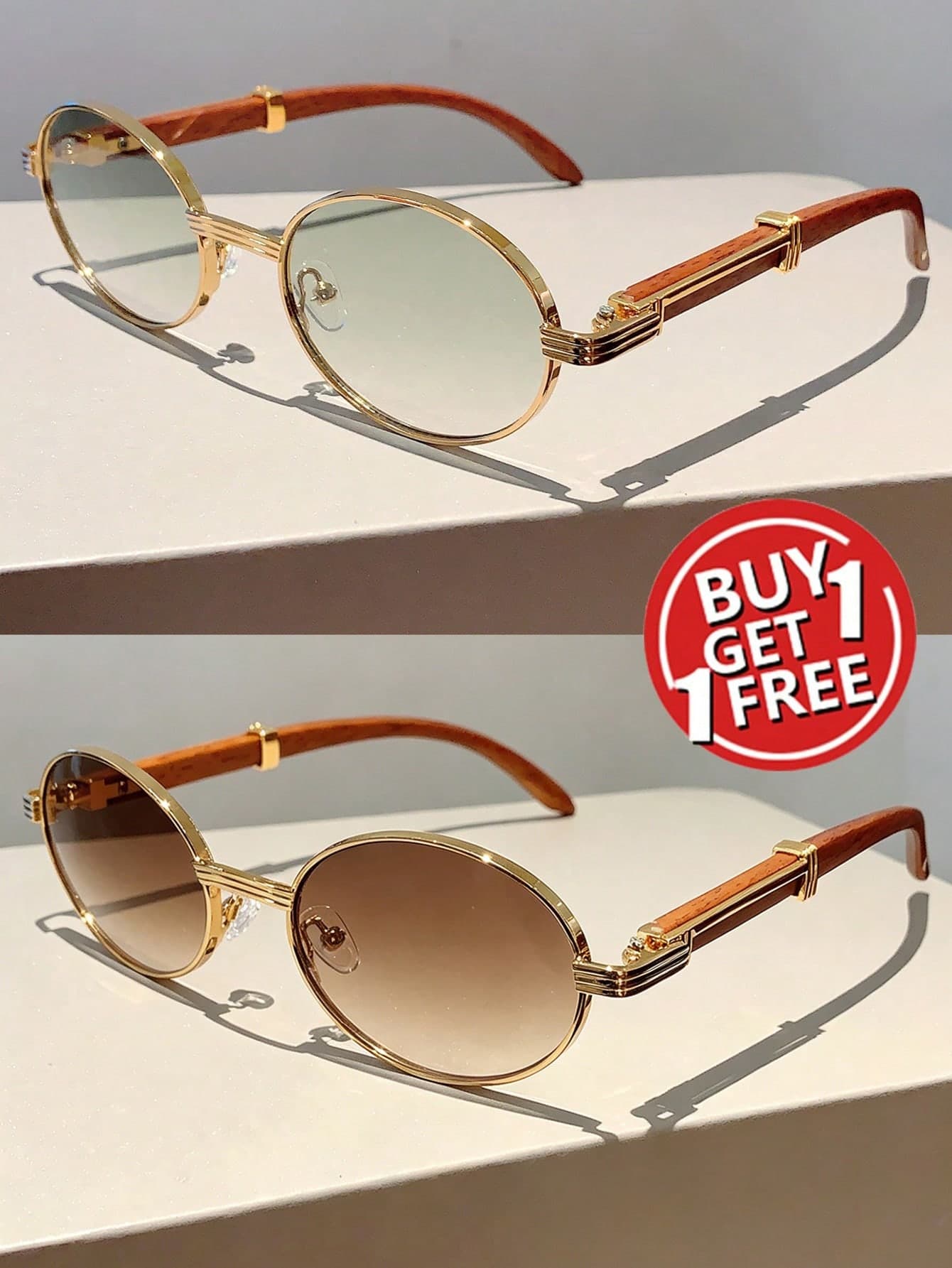 New Vintage Oval Frame Fashion Glasses Design Fashion Glasses With Faux Wood Grain Temples