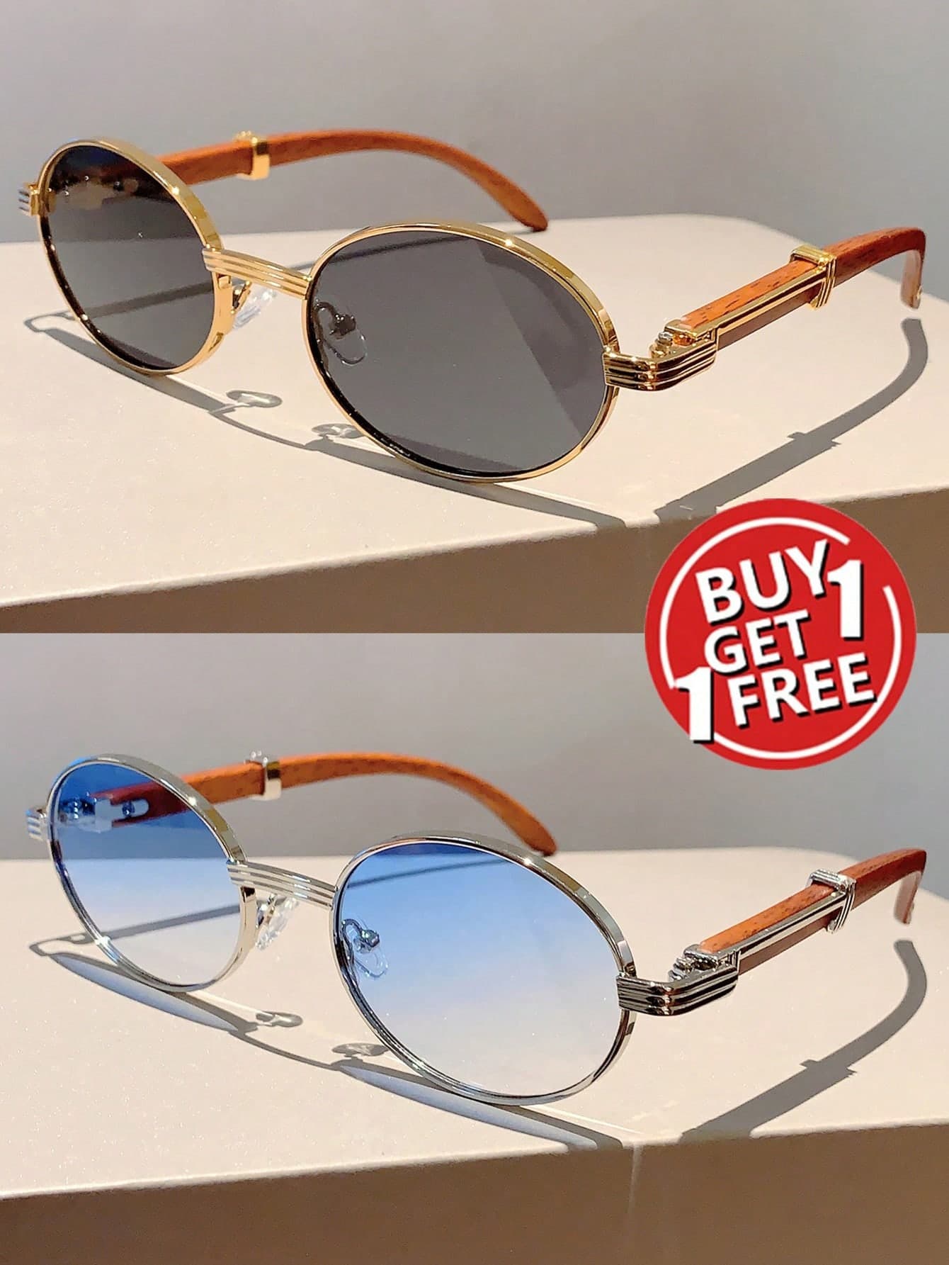 New Vintage Oval Frame Fashion Glasses Design With Faux Wood Grain Temples