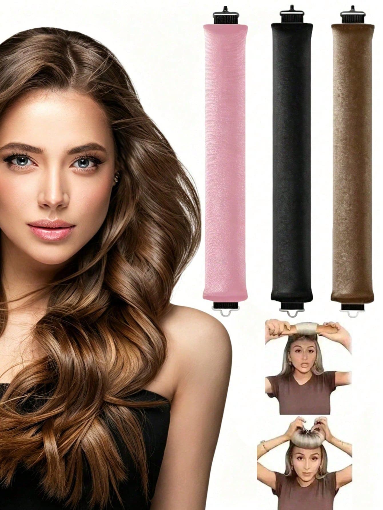 3pcs Set: Heatless Curling Rod, Hair Hoop Curler And Heated Curling Rod; Made Of Soft, Flexible Rubber; Heatless Curling Rod; Hair Accessories; Sleep Styling Tools, Summer Hair Accessories, Travel Essentials