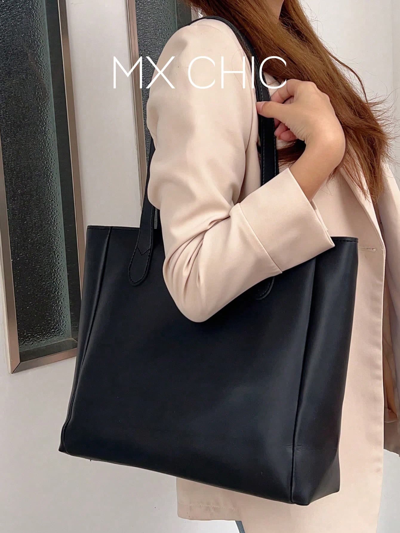 1pc Ladies' Solid Color Pu Shoulder Zipper Closure Tote Bag, Fashionable Large Capacity Bag Suitable For Daily Commute, Festival Gift Back To School, Business Casual, Suitable For Teen Girls Women College Students Shopping, Outdoors, Travel, Outings, Work, Business, Commute, Work Bag Women, Ideal For Everyday Elegance & Special Occasions