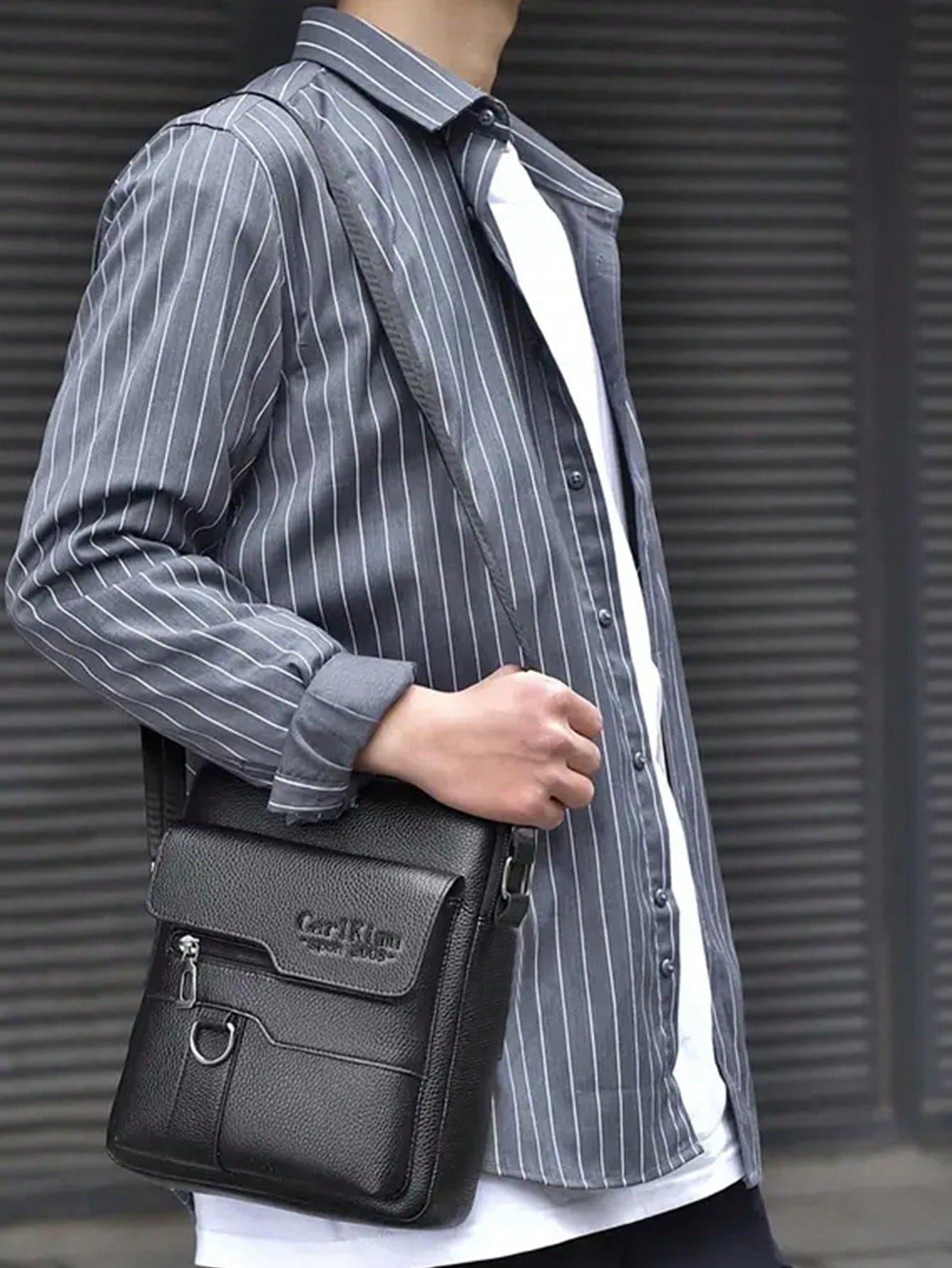 Men's Faux Leather Crossbody Messenger Bag With Kangaroo Logo, Top Handle, Multiple Pockets, Casual Durable Business Handbag For Work, Travel And Daily Use
