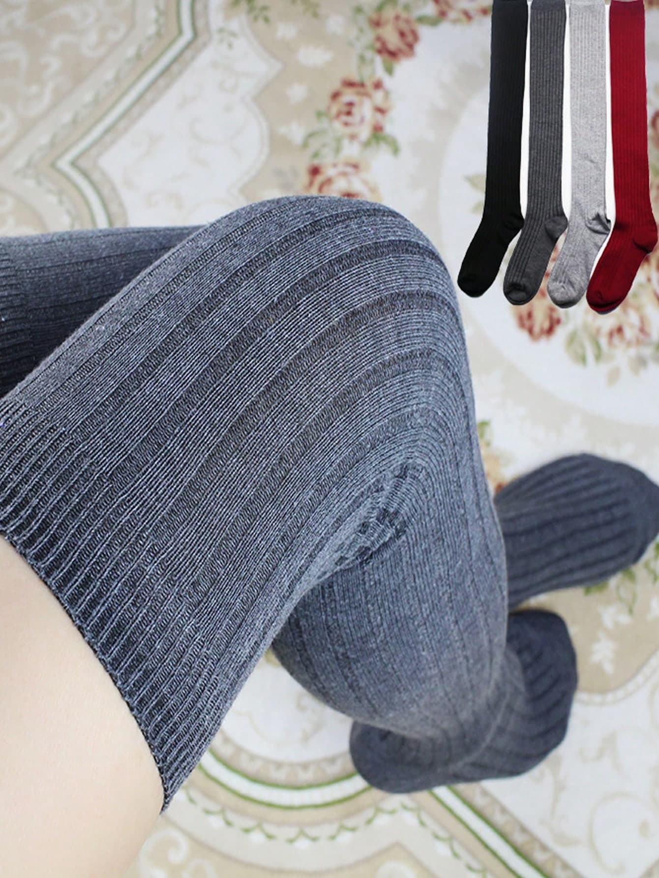 1 Pair Warm, Soft, Comfortable Thigh-High Socks - All-Season Solid Color, Suitable For Travel, Outdoor Sports And Casual Wear, Fuzzy Design, Premium Knit