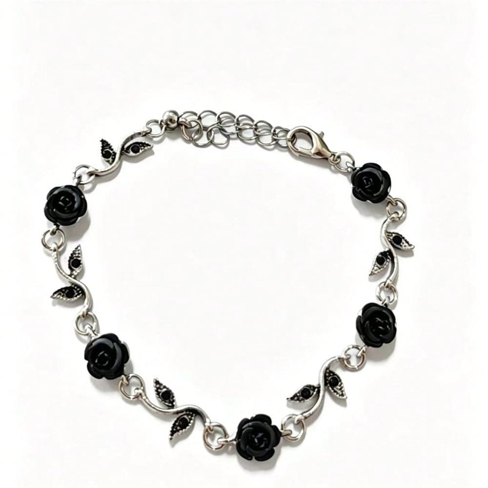 Silver Women's Minimalist Luxury Niche Casual Black Rose Bracelet