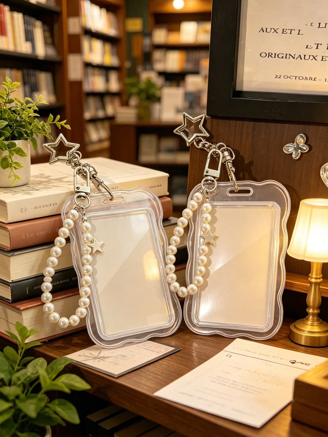 Transparent Wavy Edge Card Holder Keychain With Pearl Chain And Star Clasp, Durable And Fashionable, Designed For Women, Playful And Practical Plastic Structure, Campus Essential, Beautiful Design, Can Store ID Card, Bank Card, Bus Card And Keys, Campus Commute Essential Document Protector, Student Campus Commute Essential, Practical And Fashionable