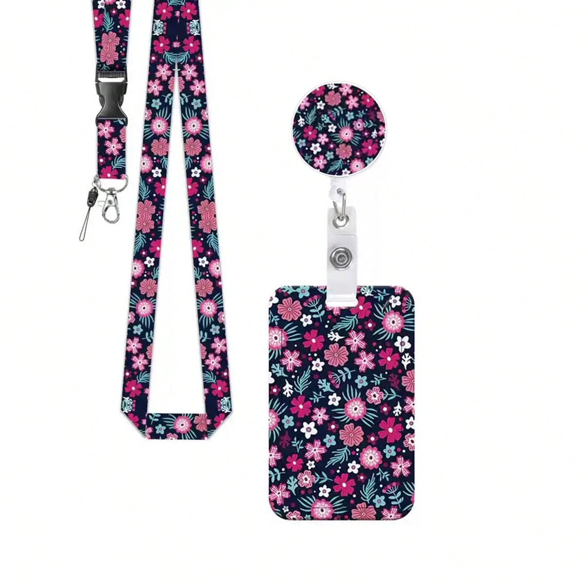 1 Set (Badge Clip + Card Holder + Lanyard) Fashionable Elegant ID Badge Clip Retractable Badge Reel, Nurse Nursing Name Card Holder, Medical Assistant Work Badge Companion, Floral Pattern ID Card Lanyard For Office Name Card, Detachable Lanyard, Teacher Doctor Office Name Card Holder, ID Card Protector, Teacher, Healthcare Worker, Truck Driver, Office Worker, Youth, Intern Daily Office Supplies Office Gift