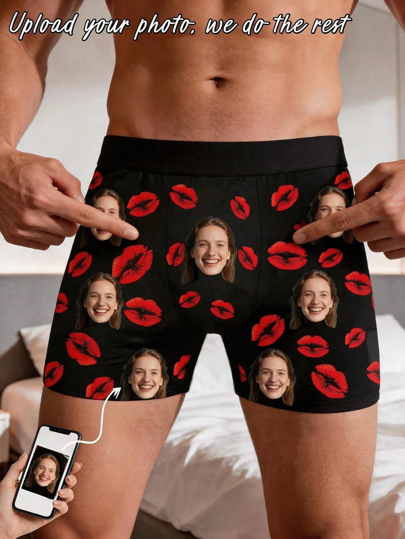 1pc Men's Customized Black Boxer Briefs, Fun Photo Prints, Anniversary Gift For Boyfriend, Couple-Matching, AI Design, Personalized Gift