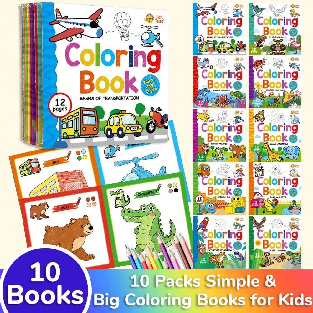 10 Books Coloring Book Set, Animal & Vehicle Theme Painting Books, Children Montessori Educational Toys, Art Supplies, Birthday Gifts For Boys And Girls