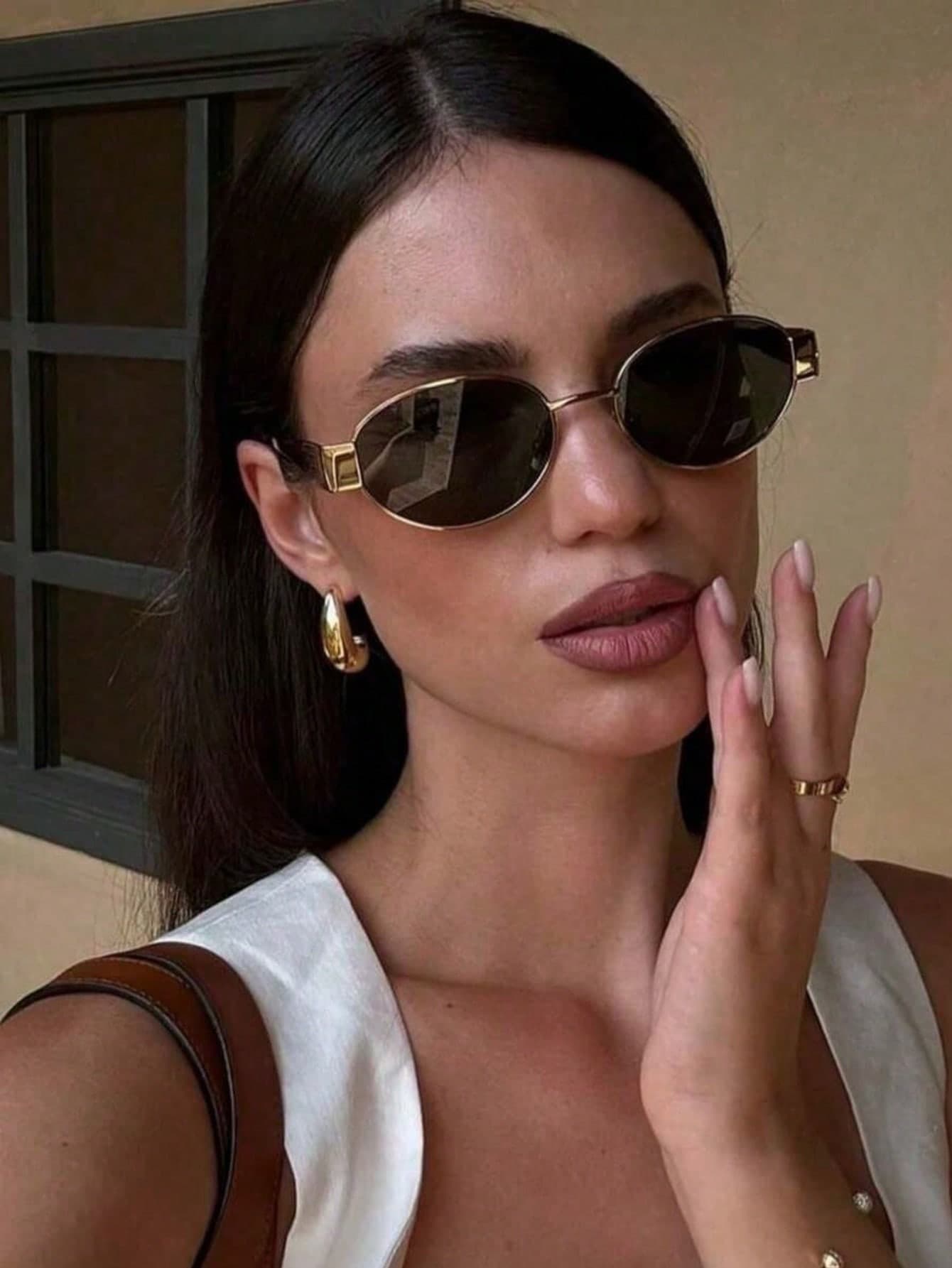1pc Vintage Oval Fashion Glasses, Women's Small Metal Frame Fashion Glasses, Women's Fashion Glasses, Beach Accessories, Women's Glasses, Basic Autumn/Winter Women's Wear, Business Casual, Summer Beach Vacation, Outdoor, Travel Gift, Vintage Oval Frame, Outdoor Wear, Back To School