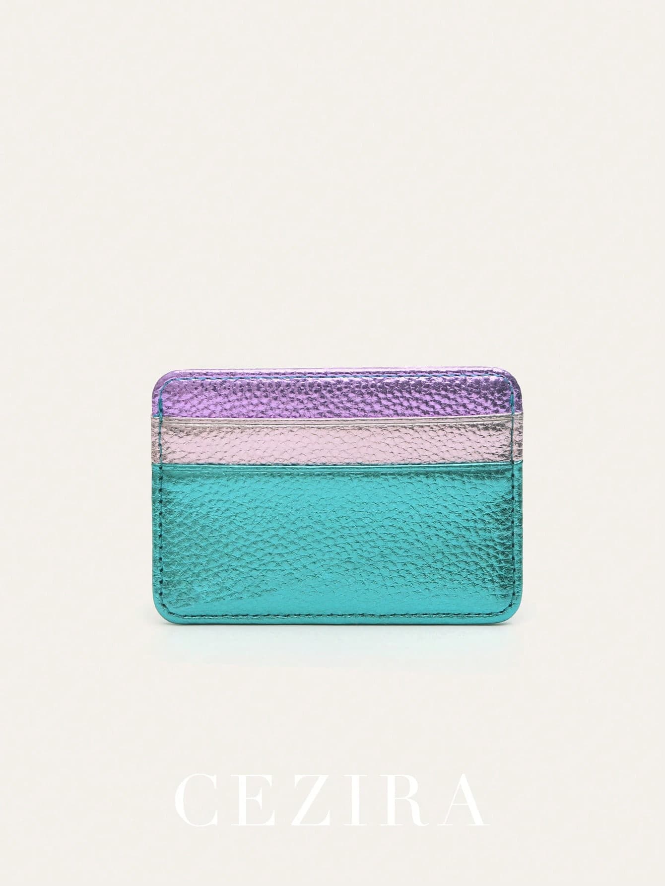 CEZIRA Women's PU Leather RFID Anti-Theft Color-Block Credit Cards Holder Multi Card Slots Metallic Colorful Simple Wallet Fashion Thin Short Purse Daily Use