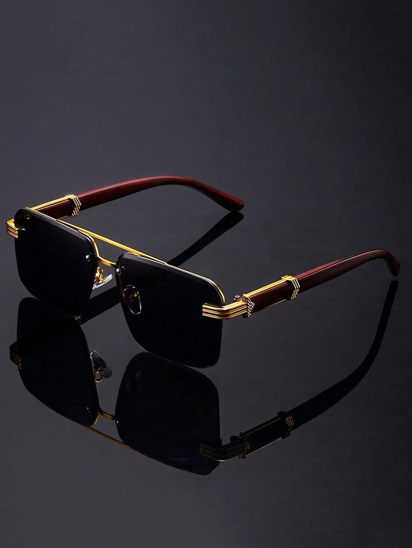 1pc/3pcs Men's Fashion Double Bridge Square Rimless Travel Driving Essential Metal Glasses