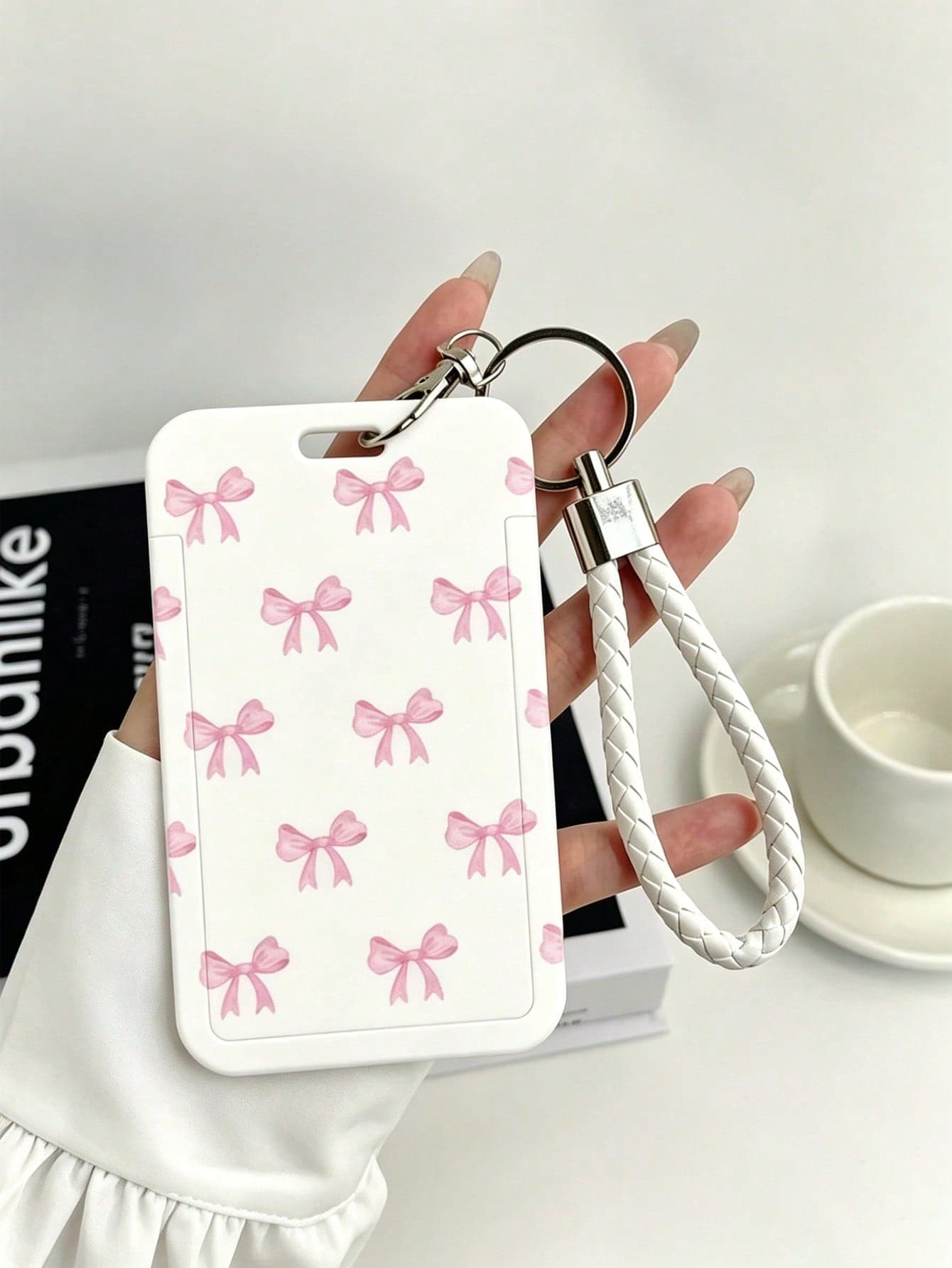 2D Pink Bow Pattern Durable Lanyard ID Card Holder, Multi-Function Card Protector, Photo Card Storage Box, Transparent Style, Suitable For Bus Card, Student Card
