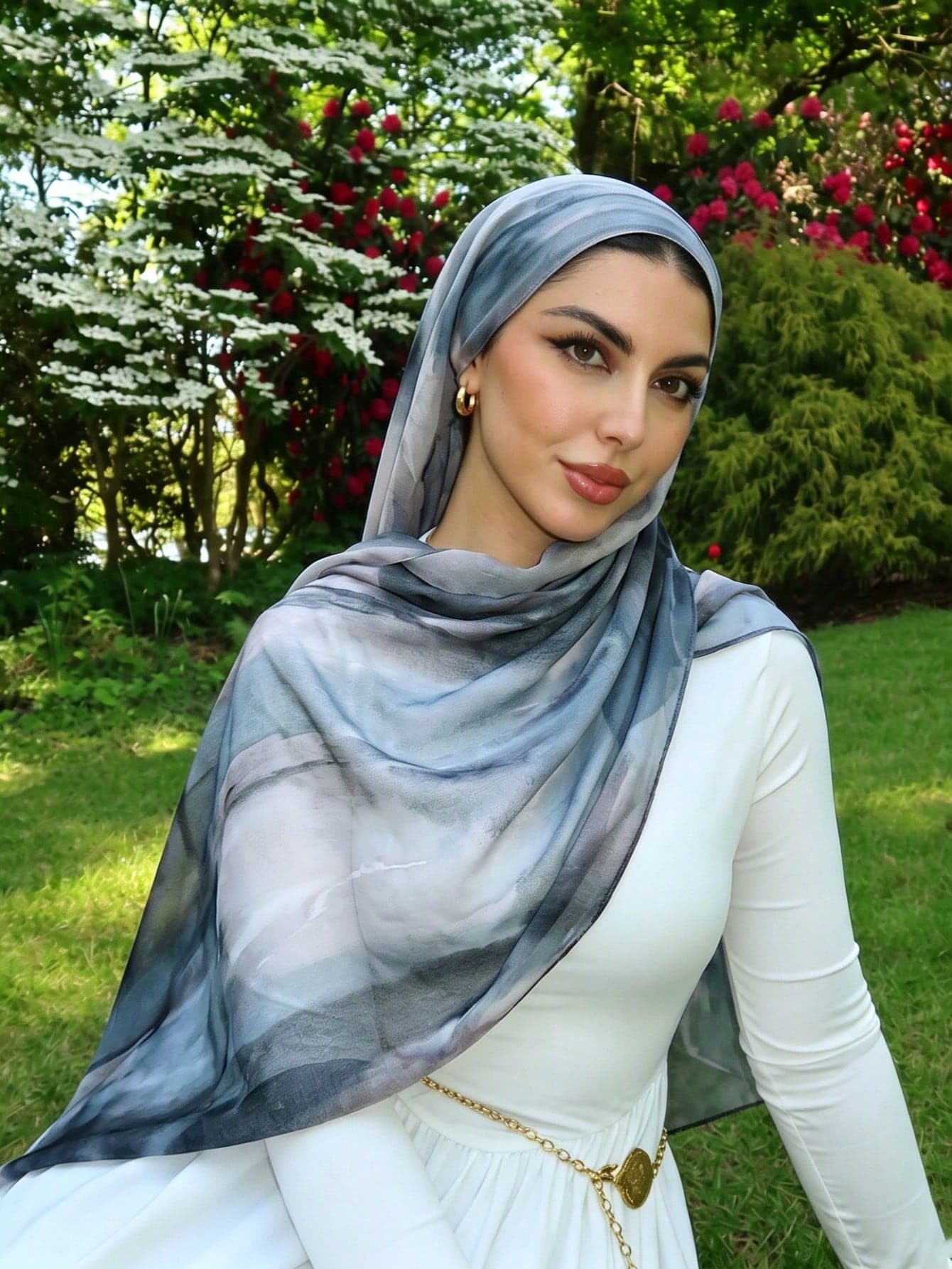 1PC Women's Bohemian Marble Tie-Dye Hijab Scarf, Printed Hijab, Wide-Border Printed Headscarf, Soft Comfortable Breathable Headscarf, Casual Versatile Suitable For Daily Wear And Outings