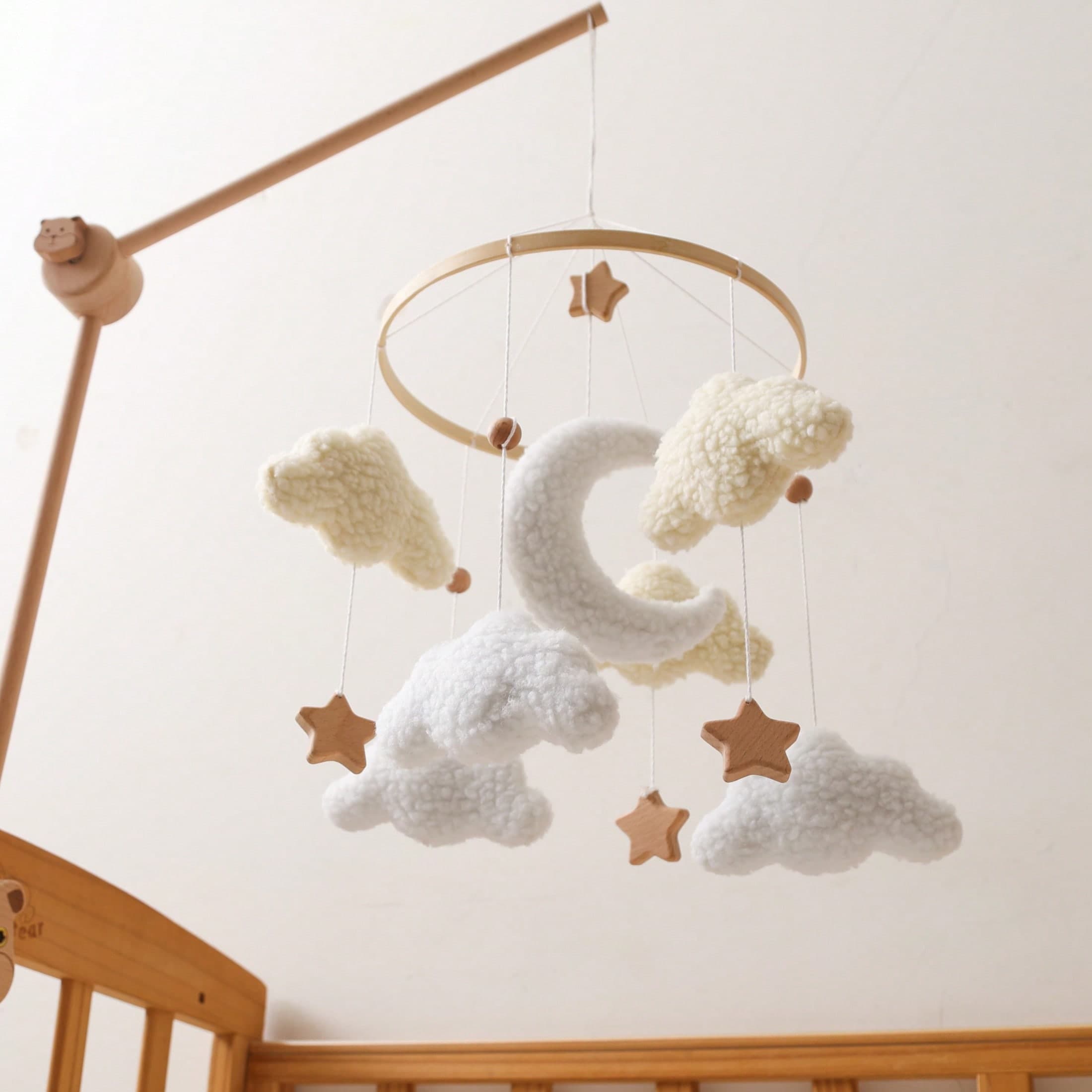 Beige Lambswool Baby Crib Mobile, Gender Neutral Handmade Nursery Mobile, Best Gift For Kids Christmas Birthday