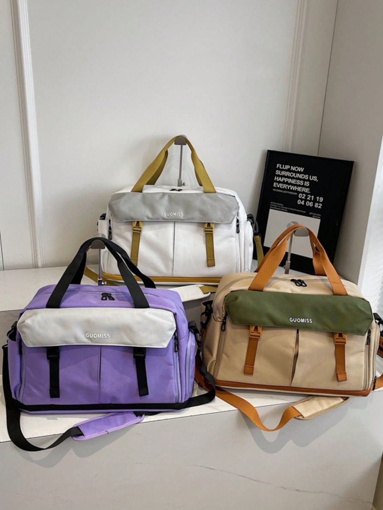 New Fashion Colorblock Handheld Travel Bag With Separate Shoe Compartment, Storage Luggage Bag, One Shoulder Crossbody Sports Fitness Bag