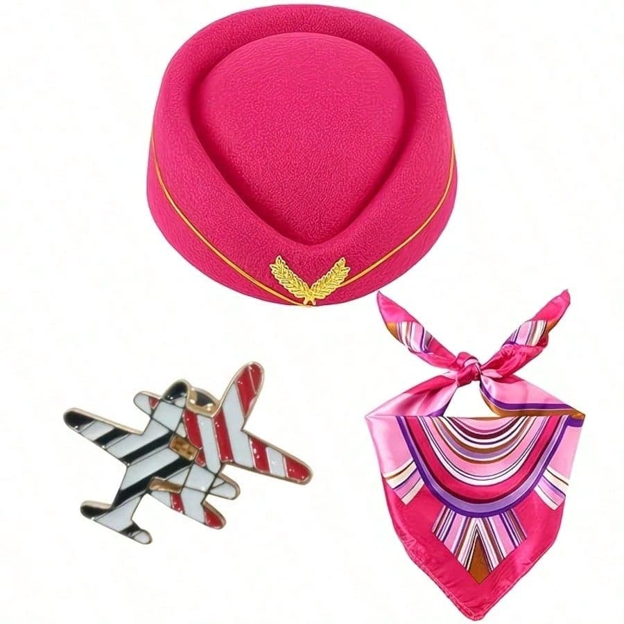 1/3/4pcs Flight Attendant Uniform Accessories, Suitable For Matching Flight Attendant Uniform. Applicable For Parties, Including Flight Attendant Hat, Gloves, Scarf And Brooch. Also Suitable For Balls, Music Festivals And Holiday Events.